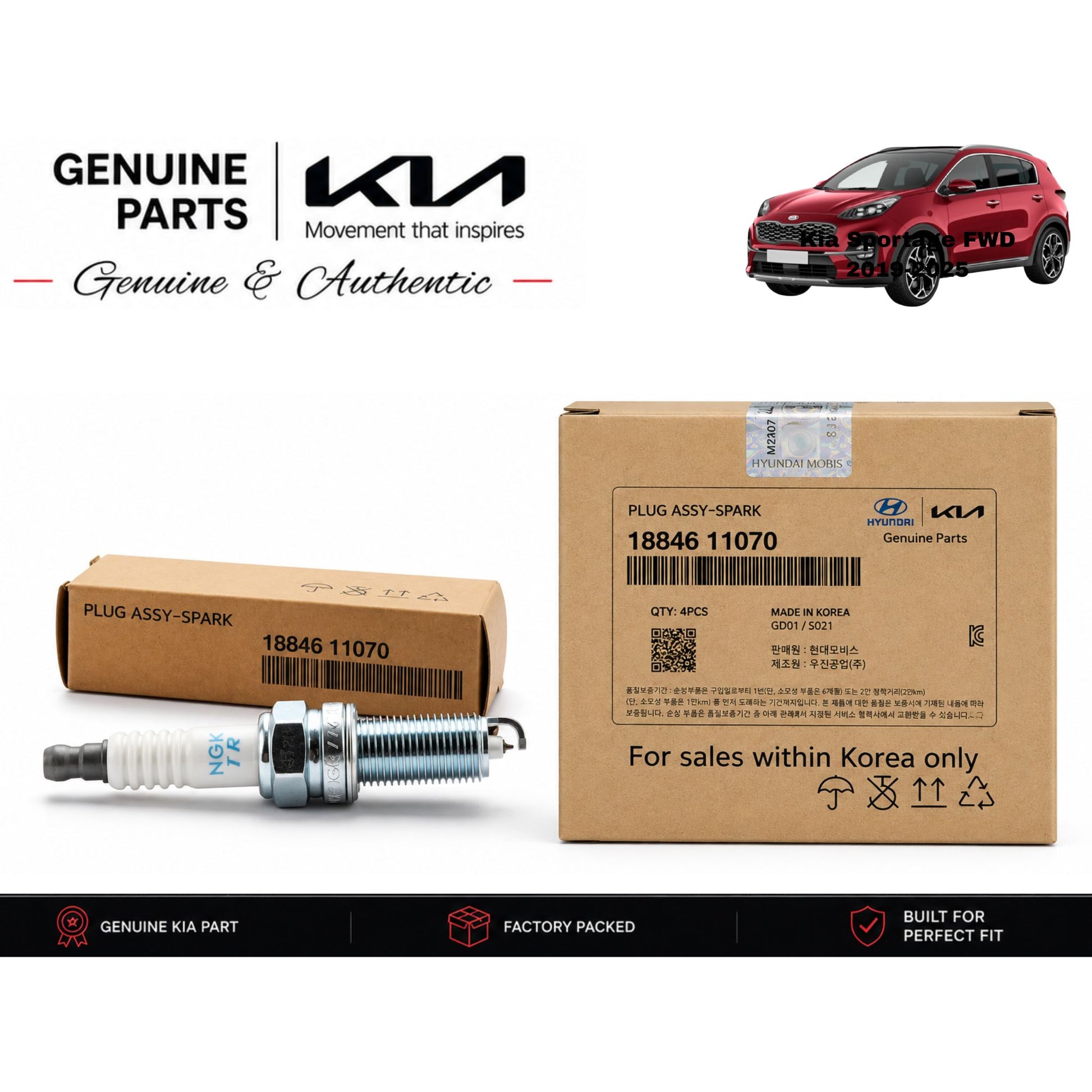 Kia Sportage FWD 2019-2025 genuine spark plugs 4-piece set with authentic packaging – Genuine Auto Store Pakistan