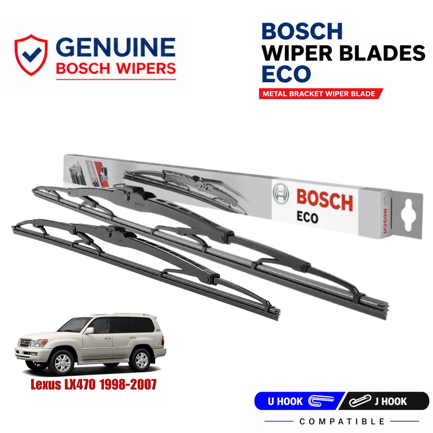 Bosch Genuine metal front wiper set for Lexus LX470 1998-2007, pair of two