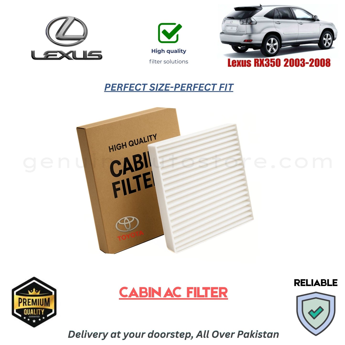 Lexus RX350 2003-2008 CABIN AC FILTER in Pakistan. 100% Genuine, Reliable, Best Price, Cash on Delivery Available 