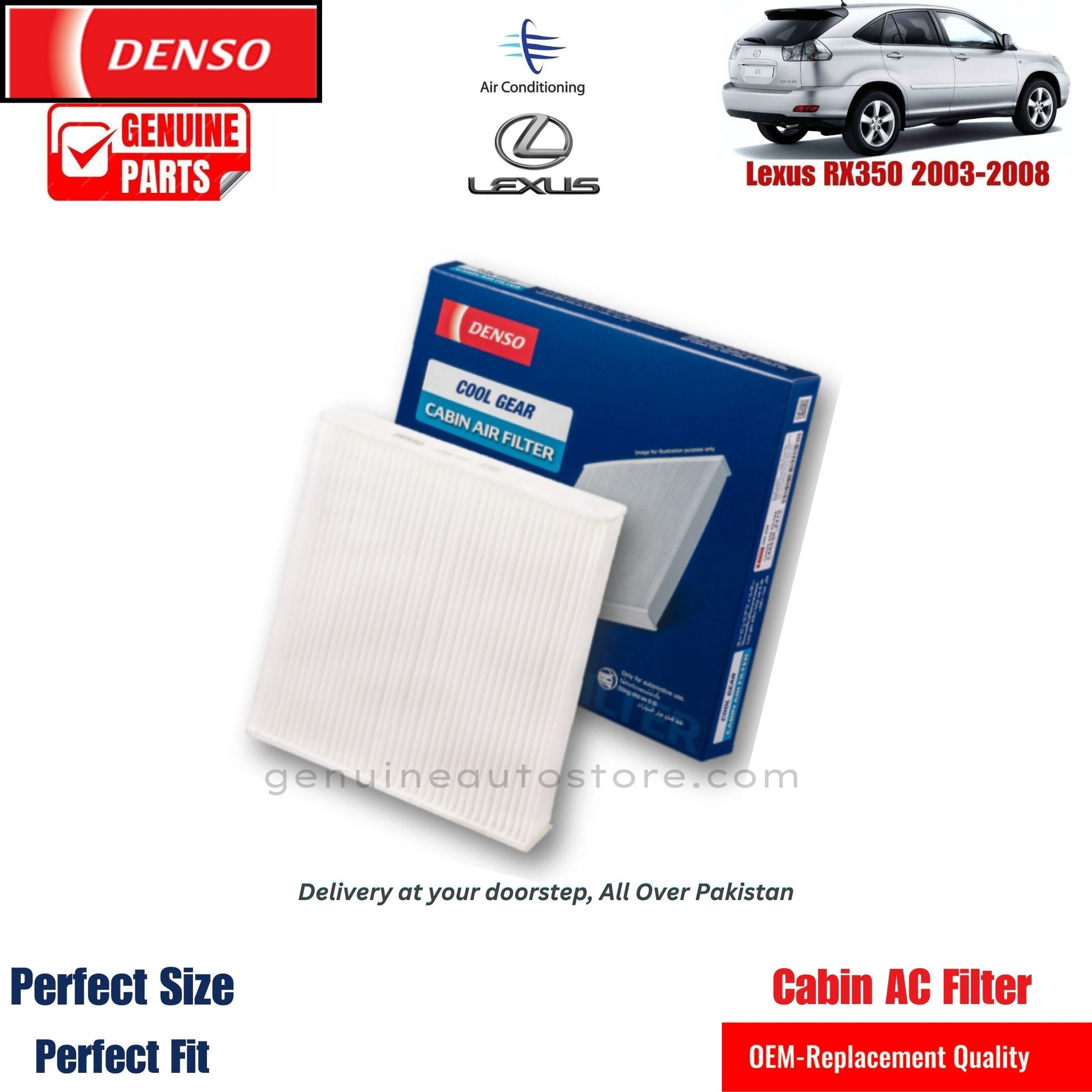 Lexus RX350 2003-2008  Denso Genuine Cabin Ac Filter in Pakistan. 100% Genuine, Reliable, Best Price, Cash on Delivery Available   