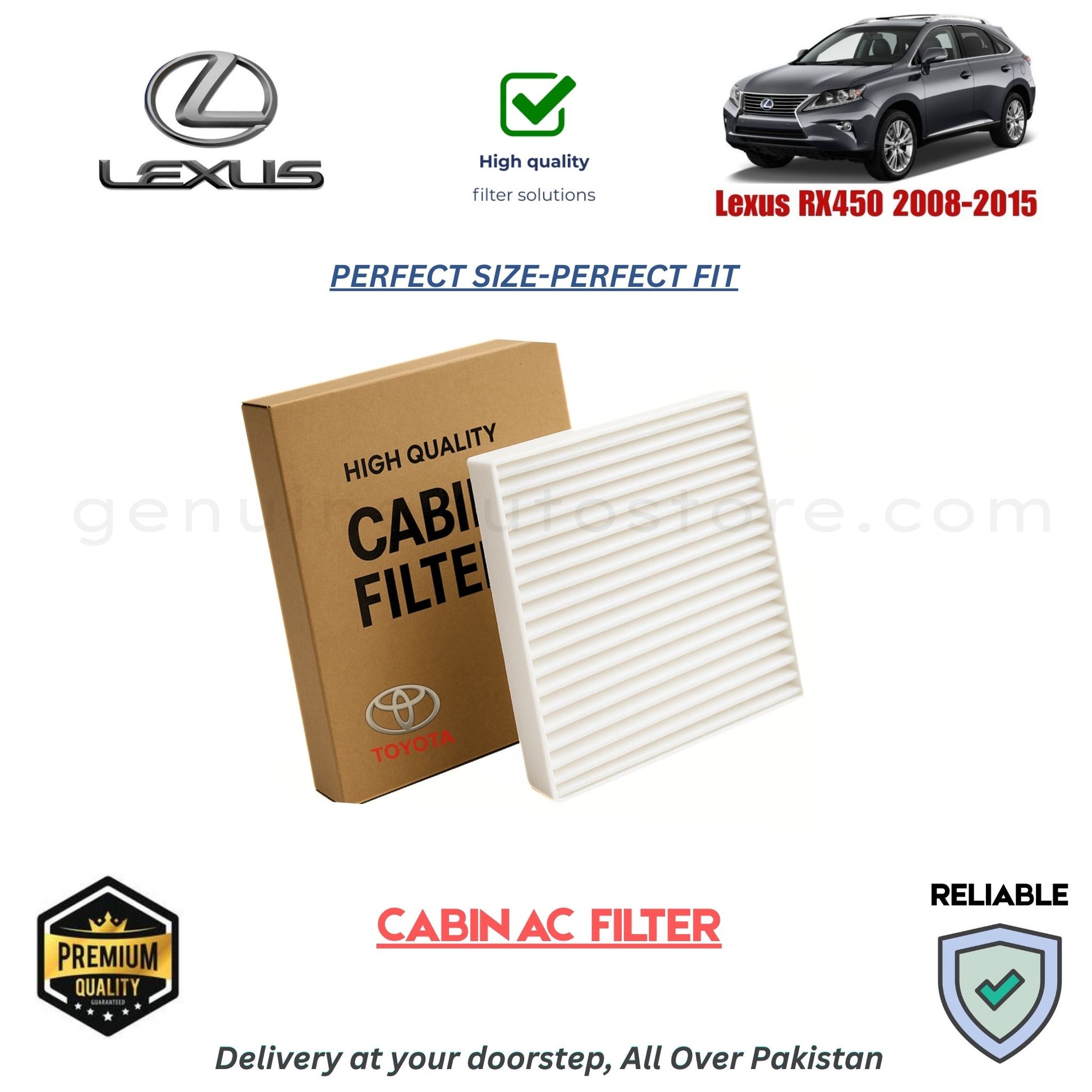 Lexus RX450 2008-2015 CABIN AC FILTER in Pakistan. 100% Genuine, Reliable, Best Price, Cash on Delivery Available 