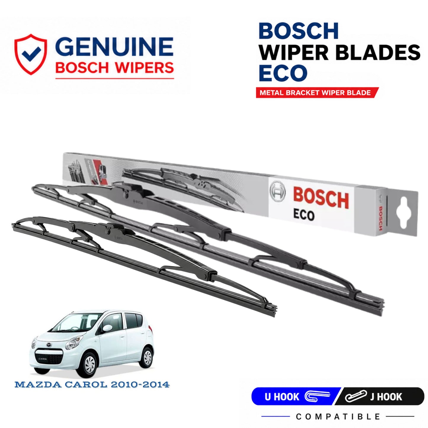 Bosch Genuine metal front wiper set for Mazda Carol 2010-2014, pair of two