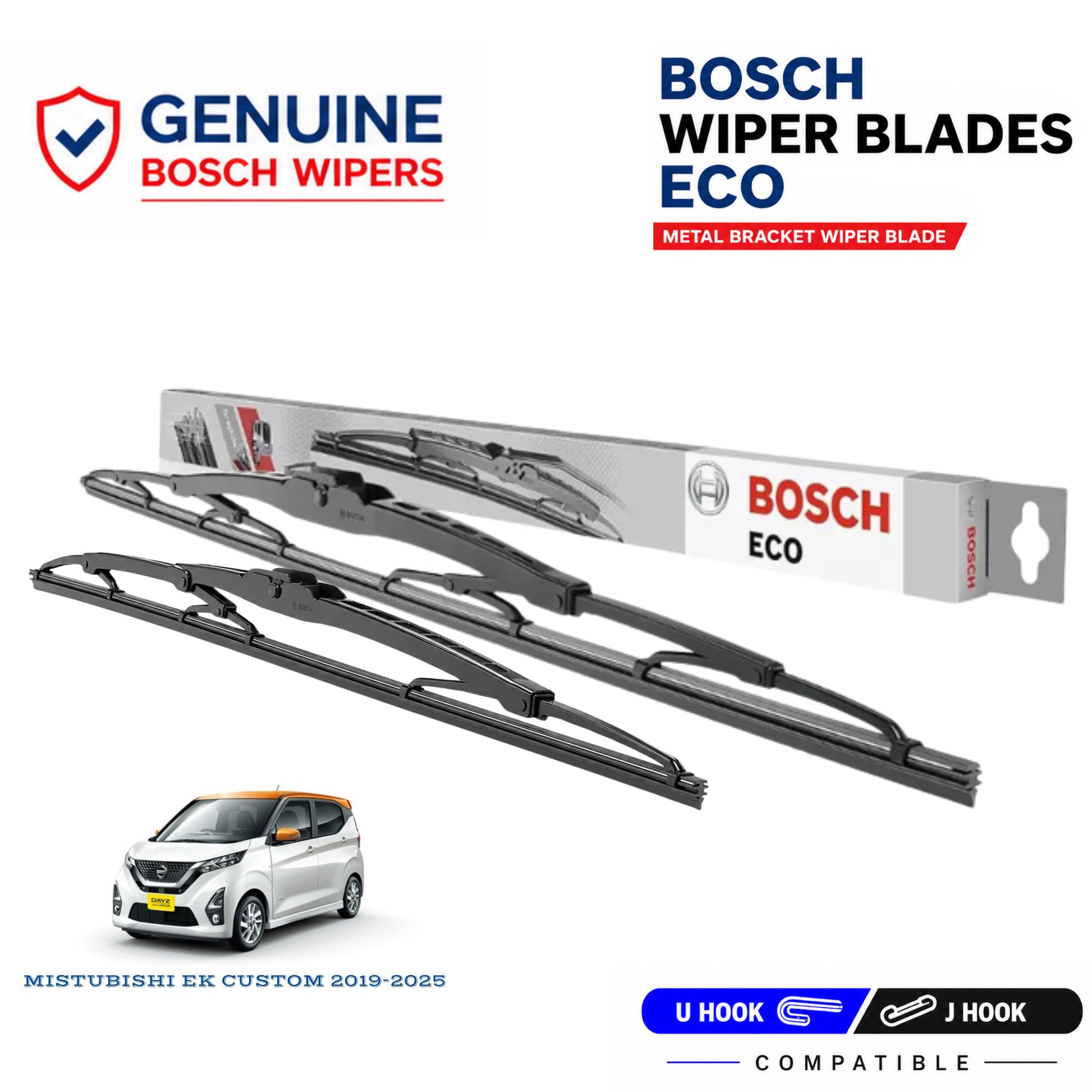 Bosch Genuine metal front wiper set for Mistubishi EK Custom 2019-2025, pair of two