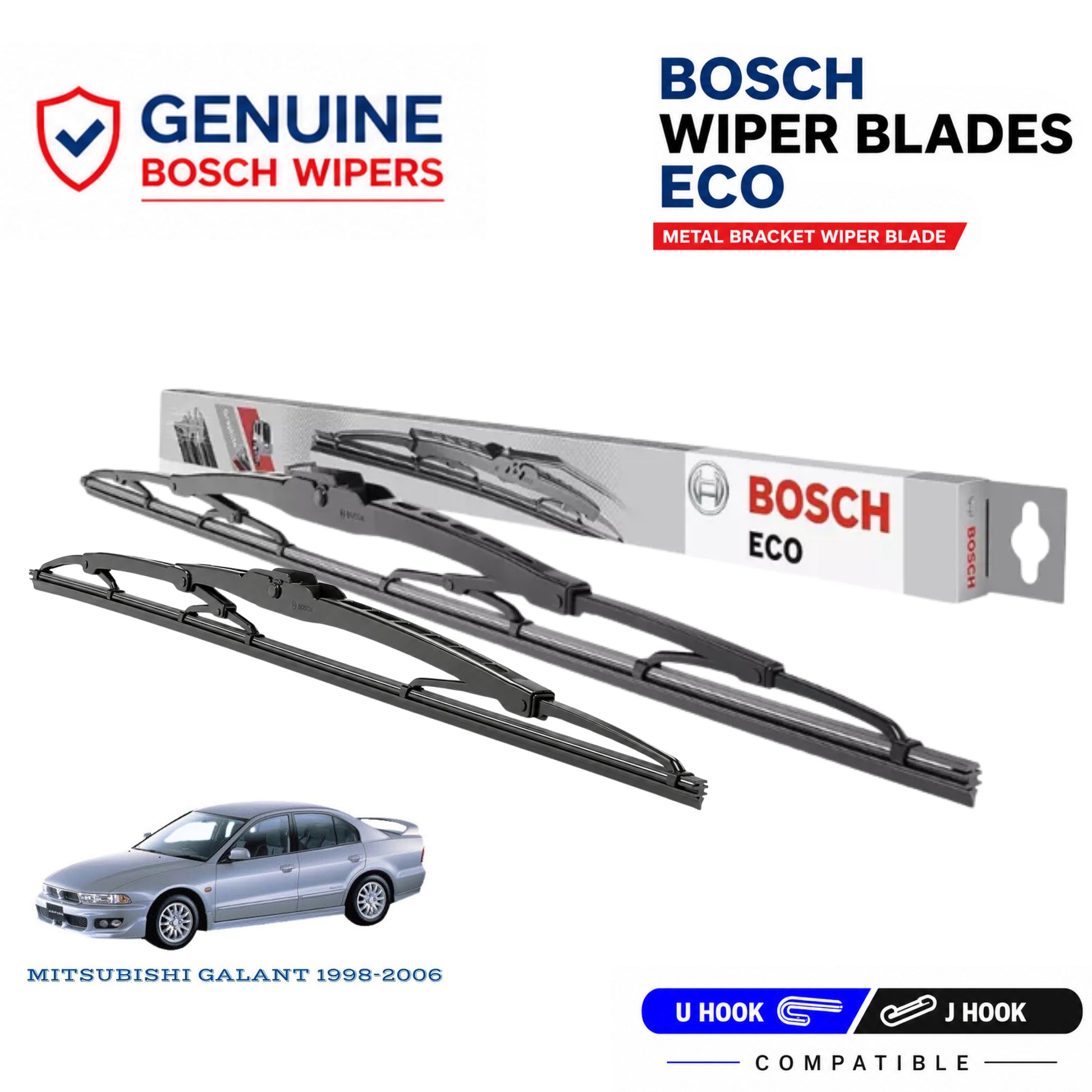 Bosch Genuine metal front wiper set for Mitsubishi Galant 1998-2006, pair of two