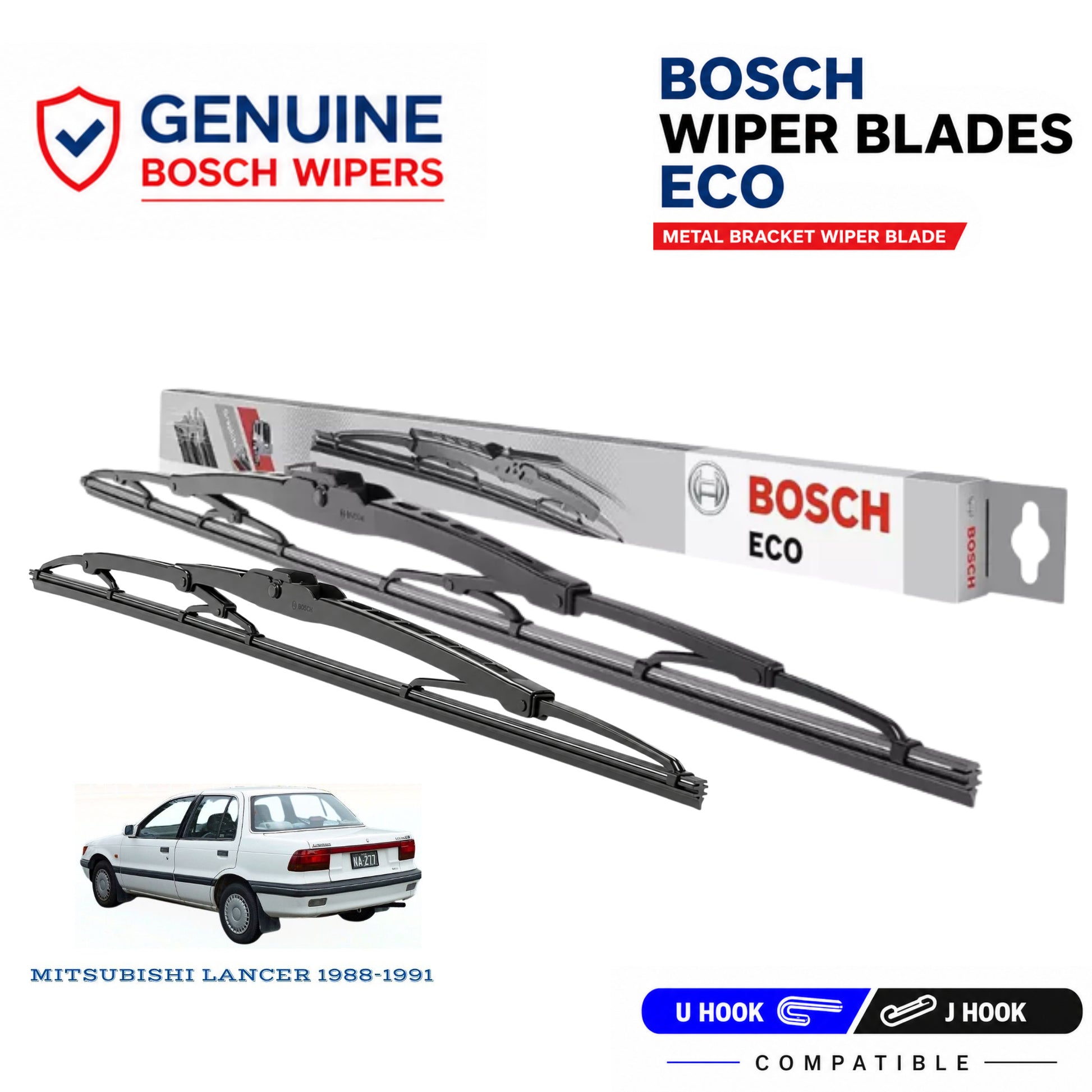 Bosch Genuine metal front wiper set for Mitsubishi Lancer 1988-1991, pair of two