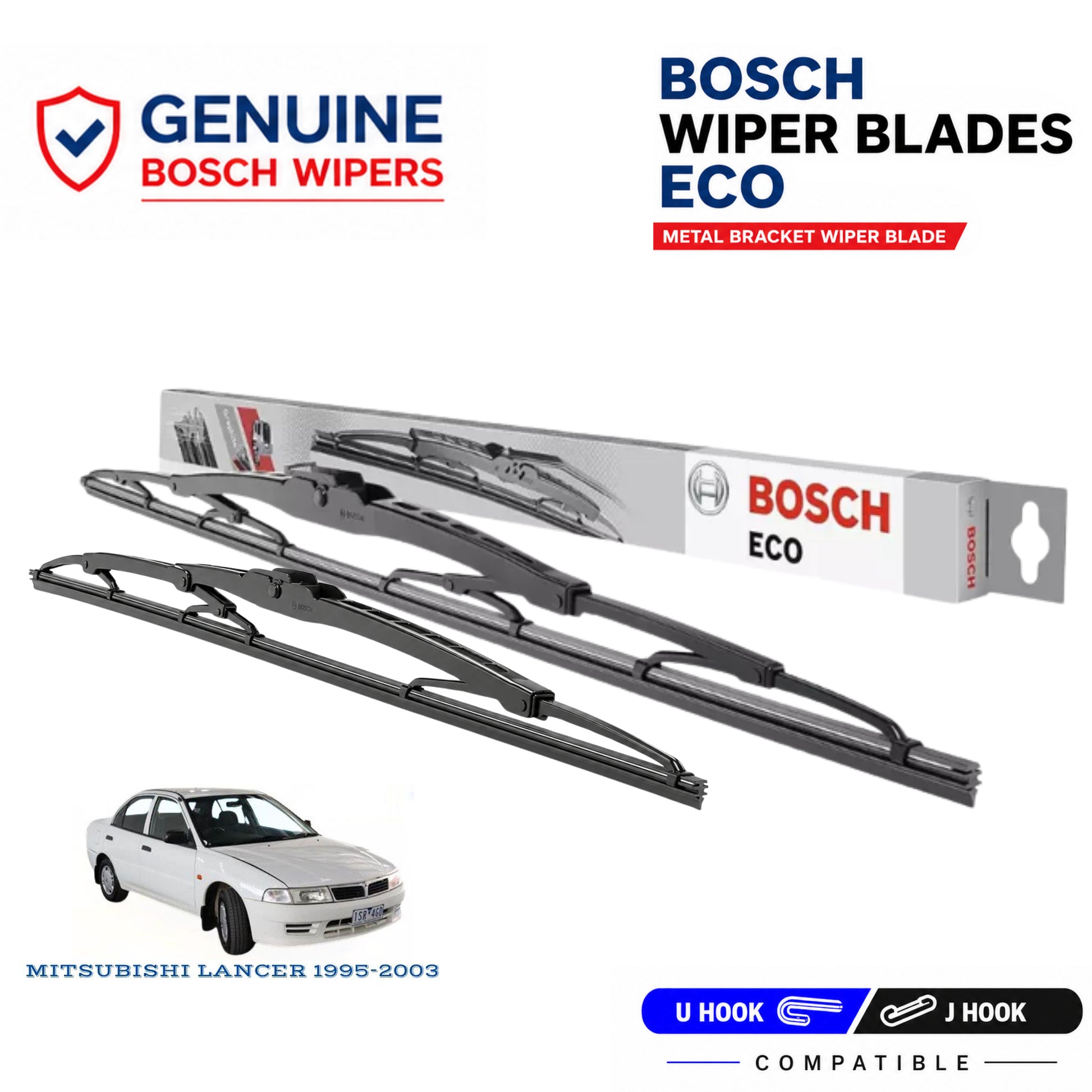 Bosch Genuine metal front wiper set for Mitsubishi Lancer 1995-2003, pair of two
