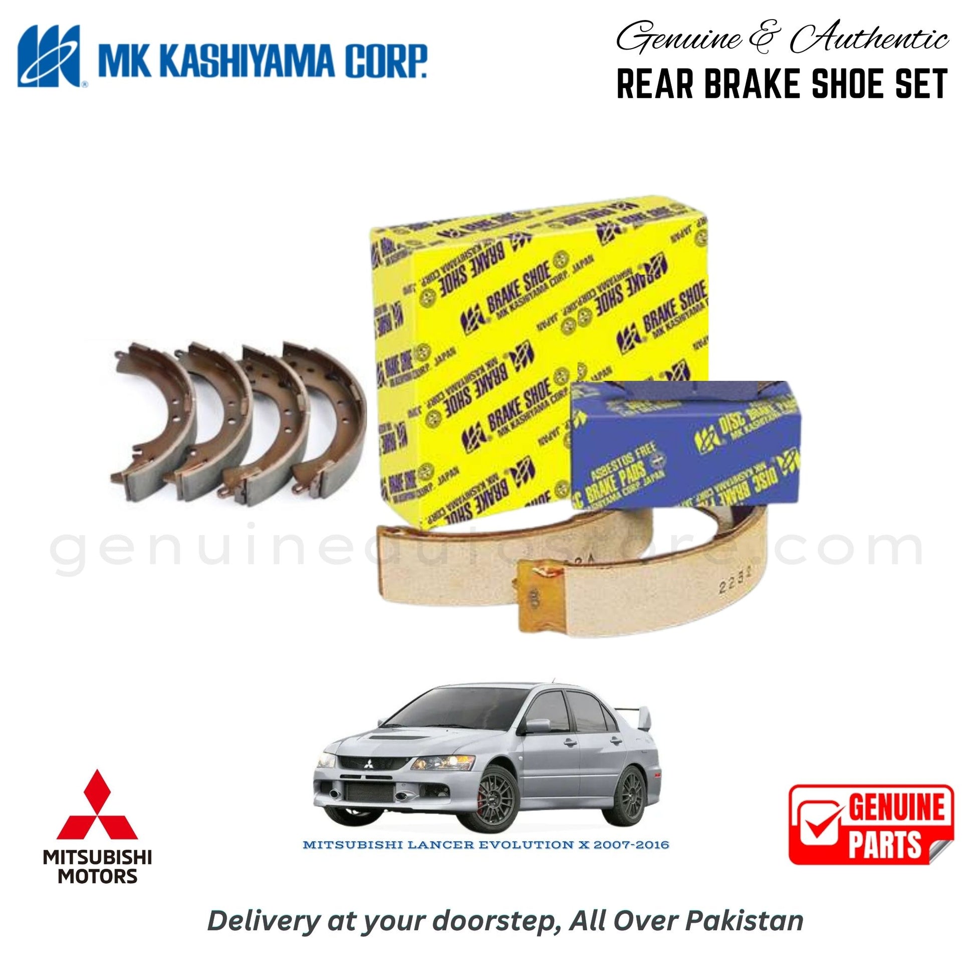 MITSUBISHI LANCER EVOLUTION X 2007-2016  MK JAPAN REAR BRAKE SHOE SET in Pakistan. 100% Genuine, Reliable, Best Price, Cash on Delivery Available