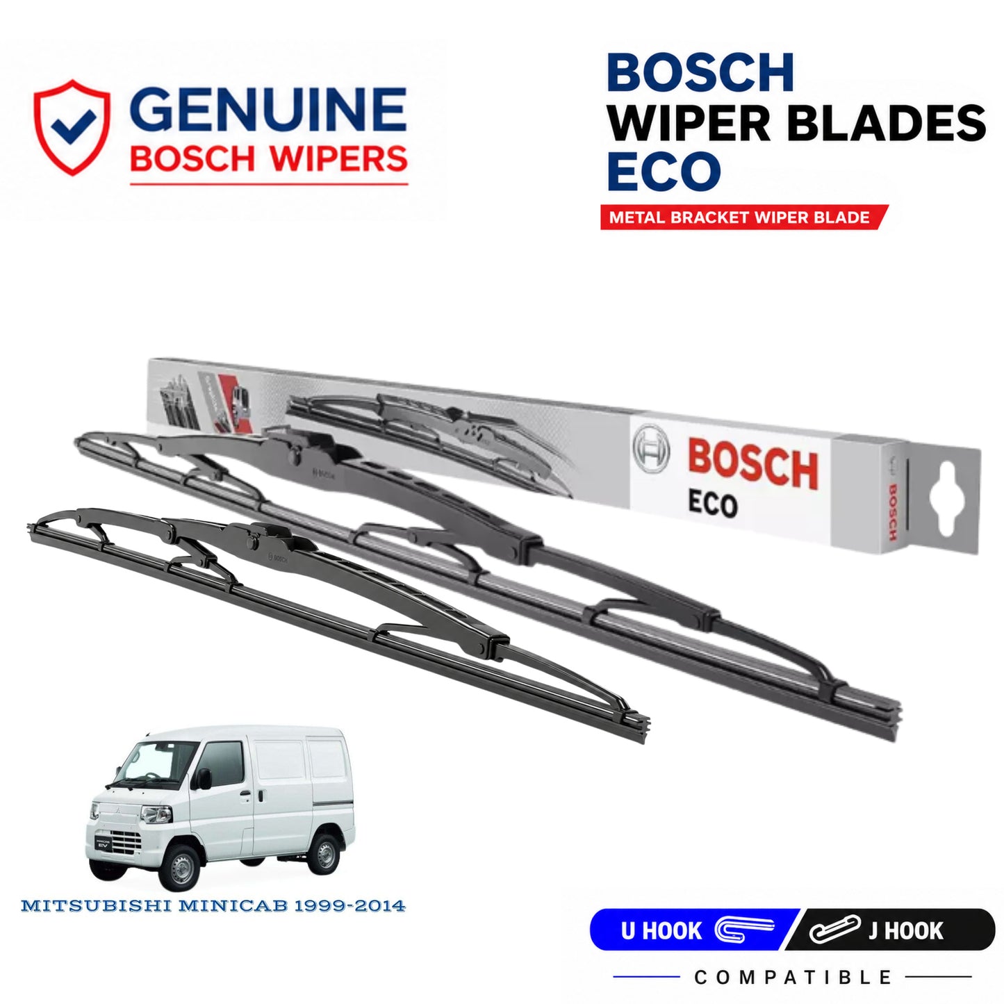 Bosch Genuine metal front wiper set for Mitsubishi Minicab 1999-2014, pair of two
