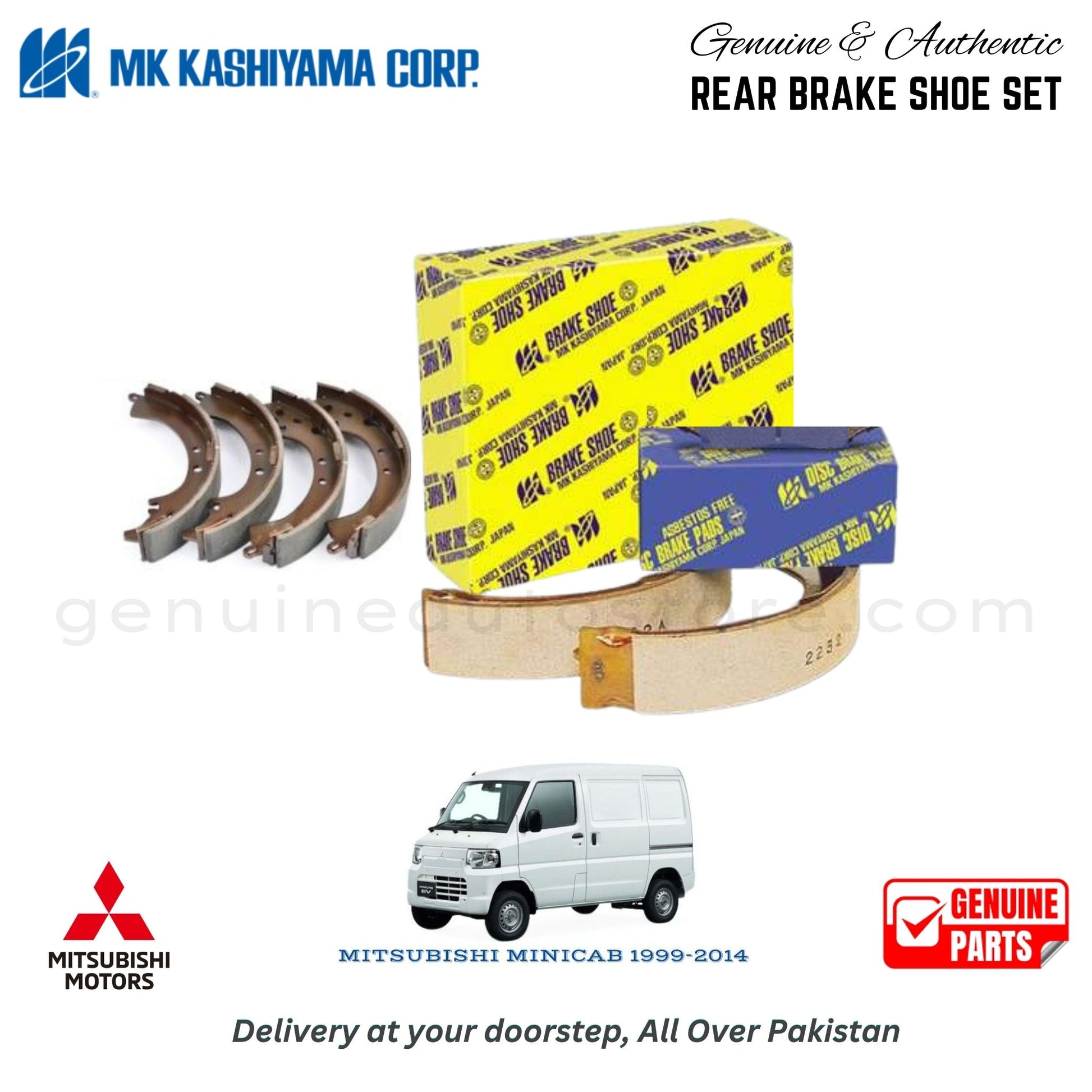 MITSUBISHI MINICAB 1999-2014 MK JAPAN REAR BRAKE SHOE SET in Pakistan. 100% Genuine, Reliable, Best Price, Cash on Delivery Available