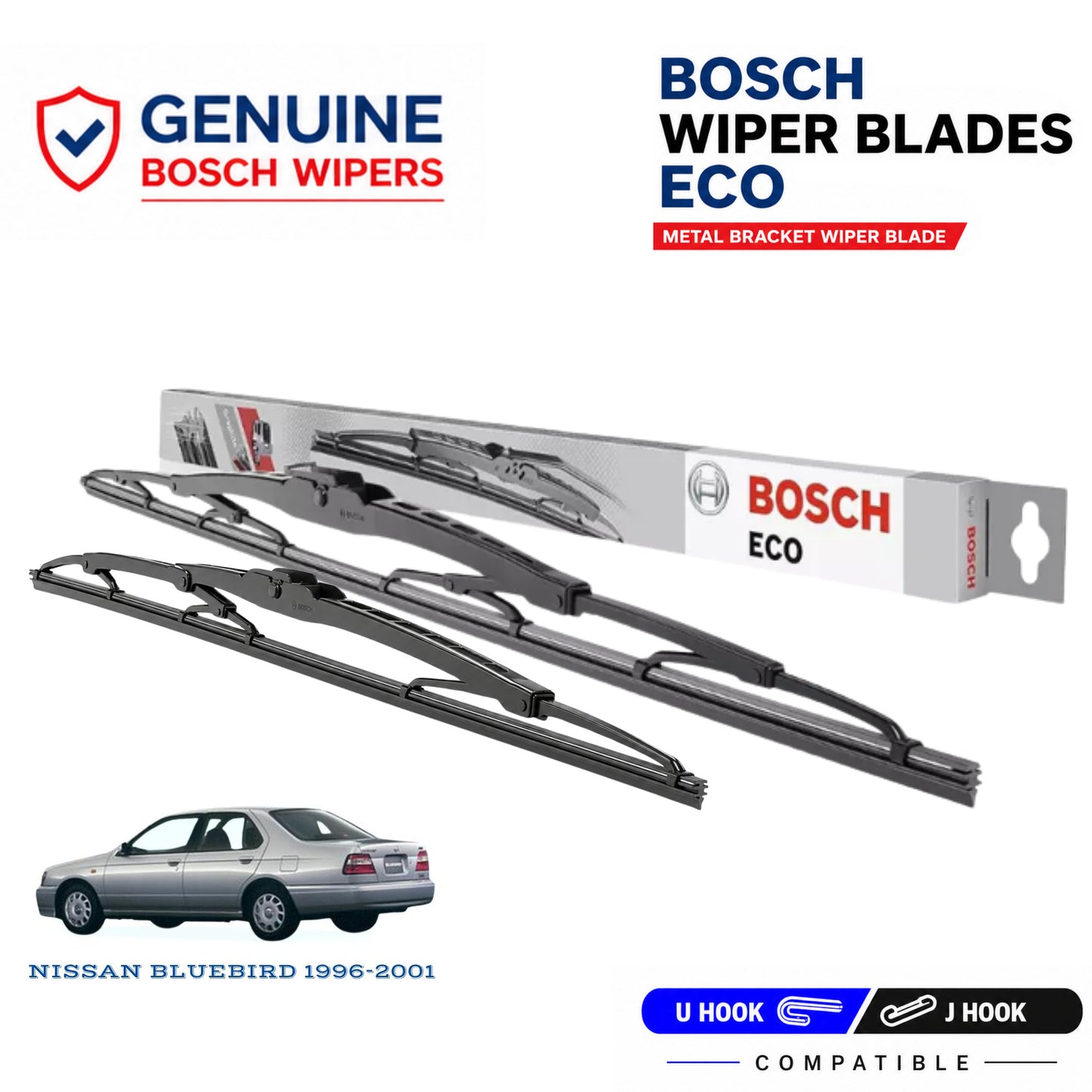Bosch Genuine metal front wiper set for Nissan Bluebird 1996-2001, pair of two