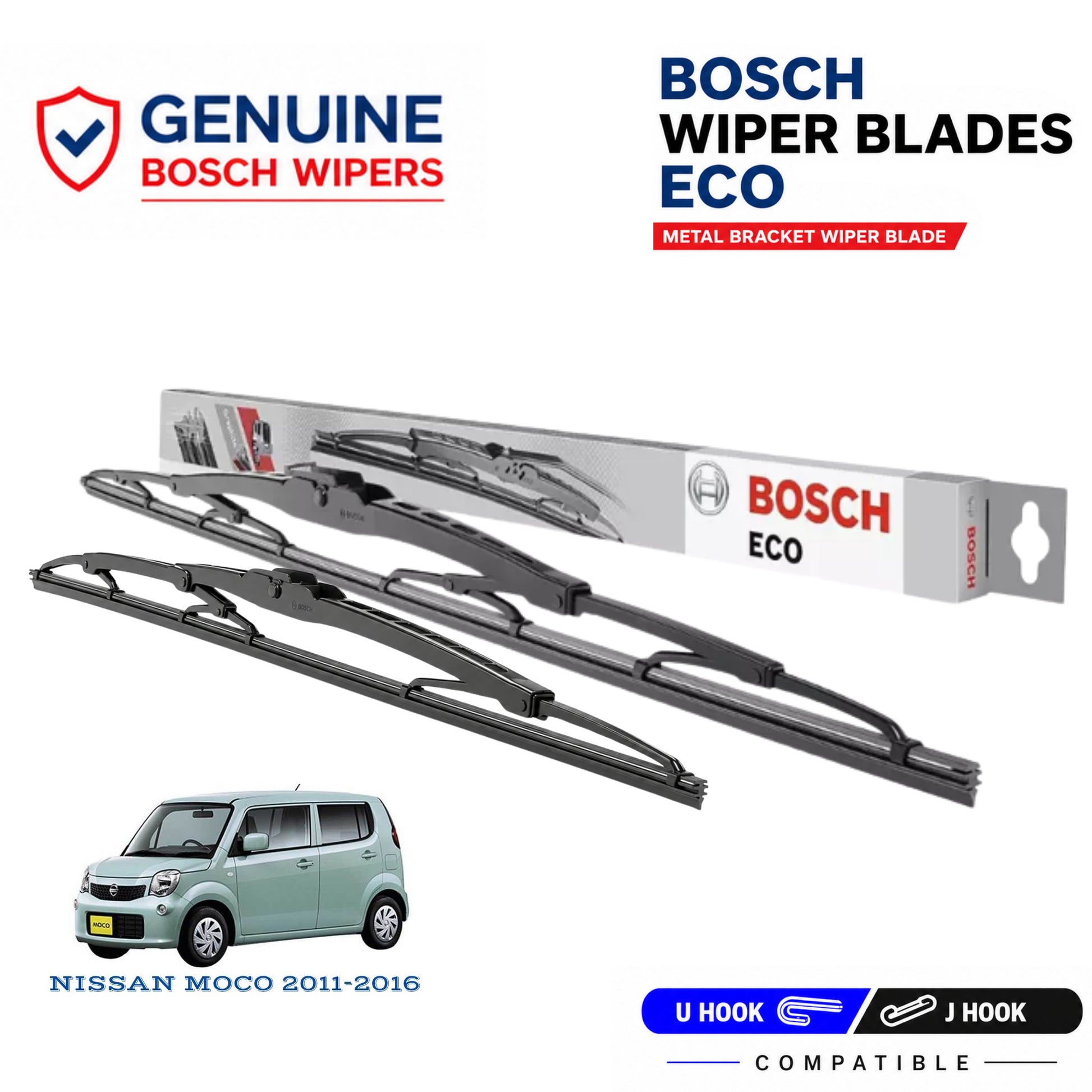 Bosch Genuine metal front wiper set for Nissan Moco 2011-2016, pair of two