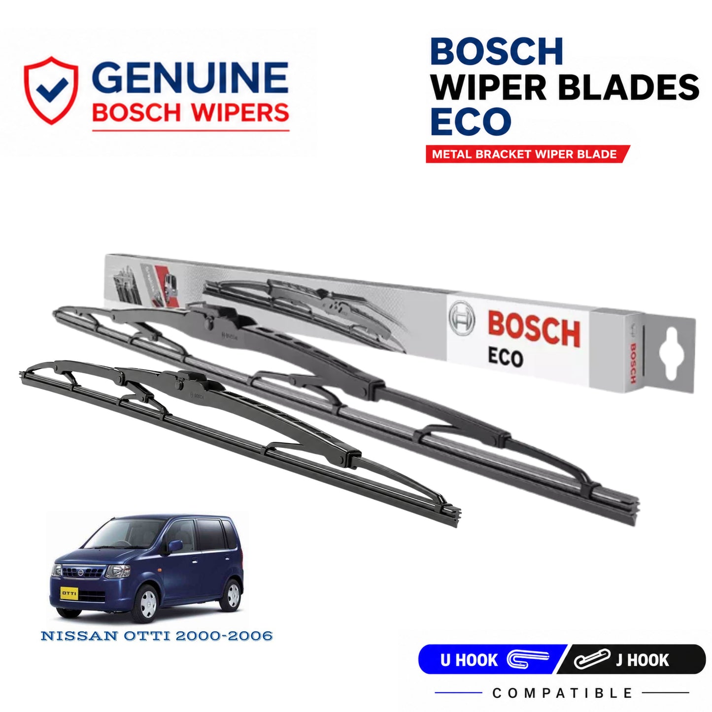 Bosch Genuine metal front wiper set for Nissan Otti 2000-2006, pair of two