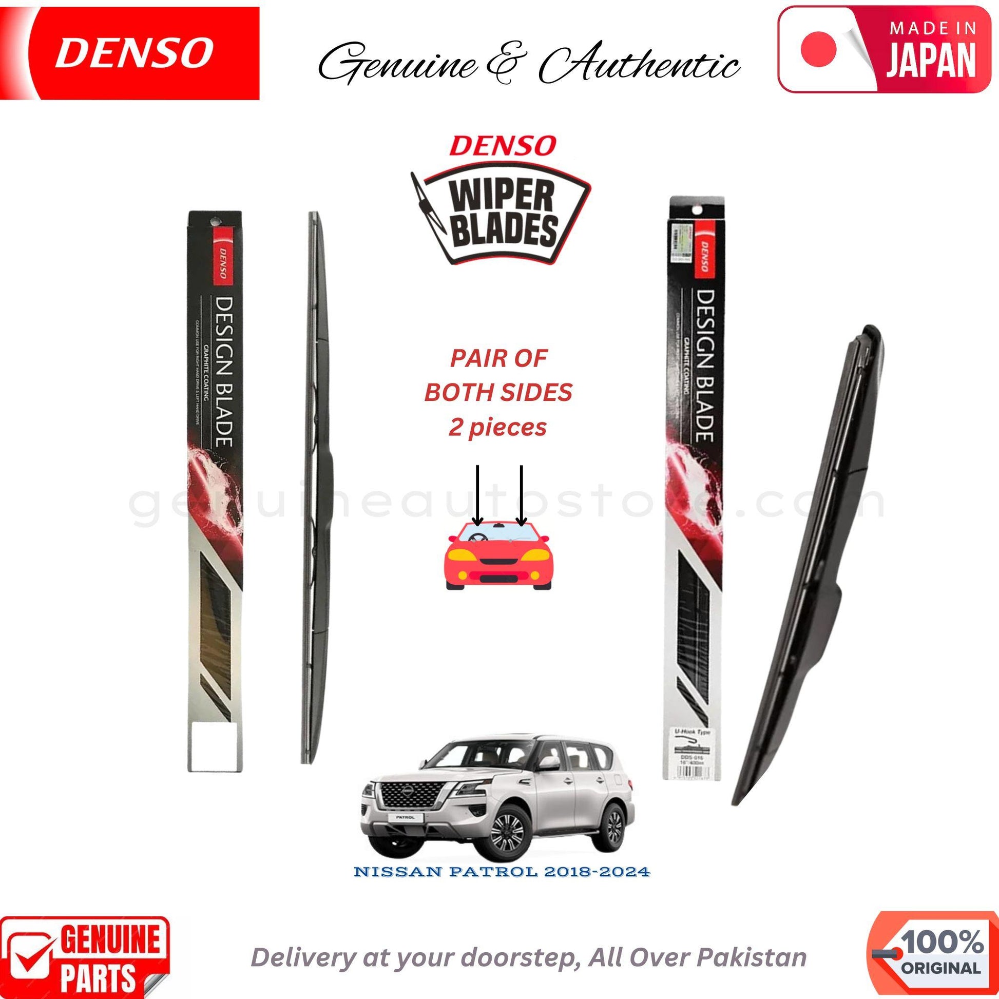 NISSAN PATROL 2018-2024 DENSO JAPAN WIPER BLADE SET in Pakistan. 100% Genuine, Original, Best Price, Cash on Delivery Available
