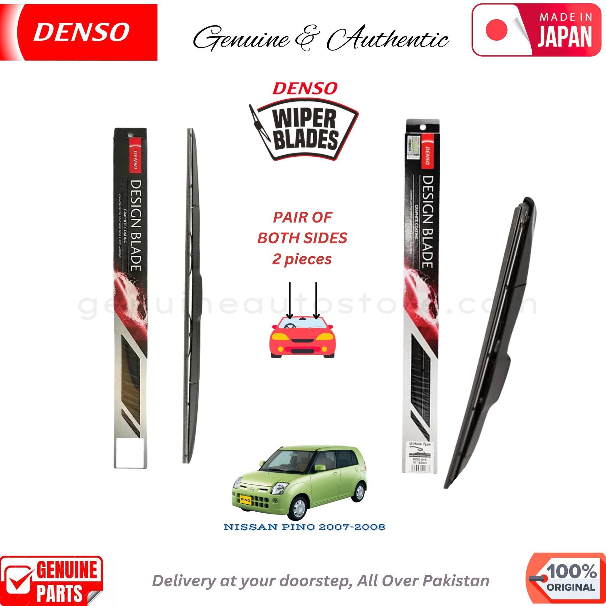 NISSAN PINO 2007-2008 DENSO JAPAN WIPER BLADE SET in Pakistan. 100% Genuine, Original, Best Price, Cash on Delivery Available

