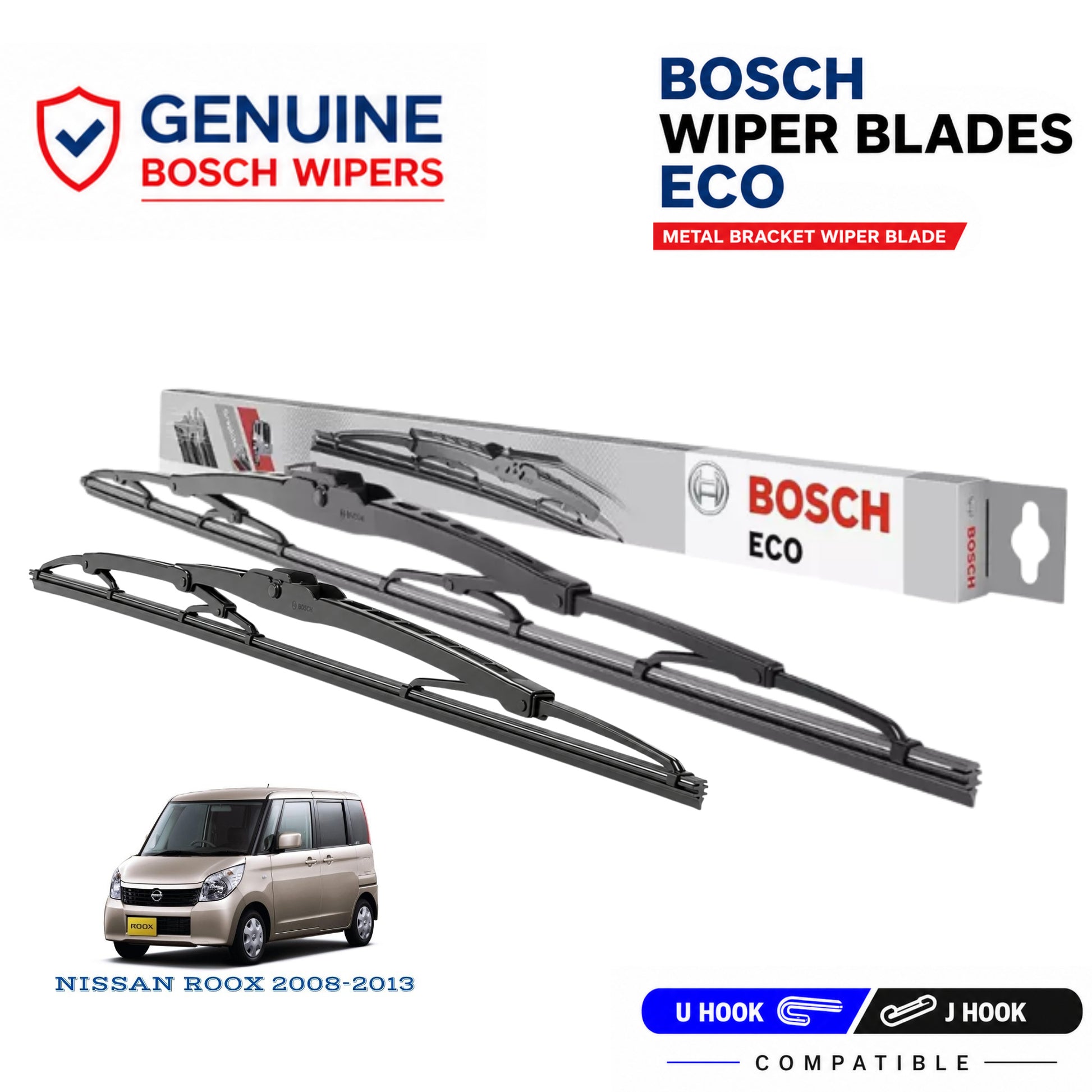 Bosch Genuine metal front wiper set for Nissan Roox 2008-2013, pair of two