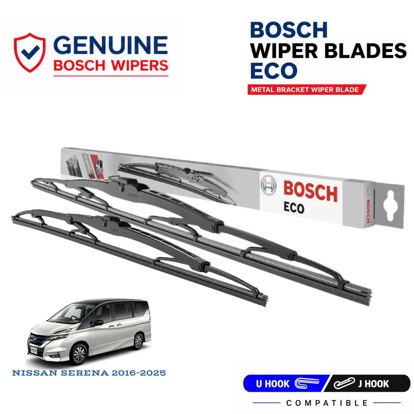 Bosch Genuine metal front wiper set for Nissan Serena 2016-2025, pair of two
