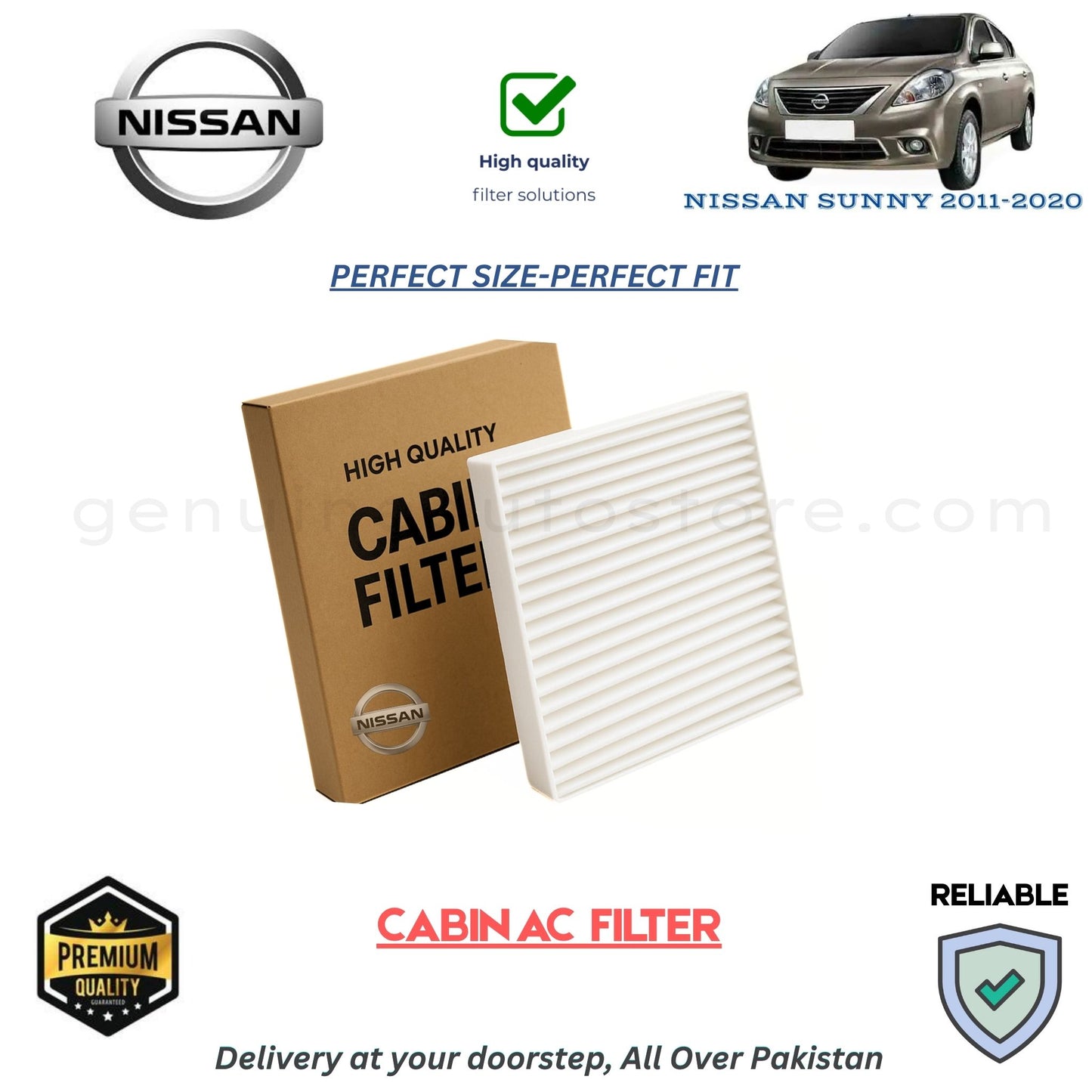 NISSAN SUNNY 2011-2020 CABIN AC FILTER in Pakistan. 100% Genuine, Reliable, Best Price, Cash on Delivery Available 