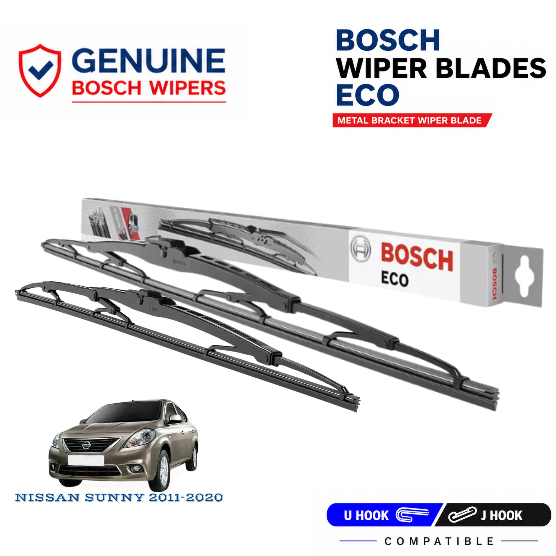 Bosch Genuine metal front wiper set for Nissan Sunny 2011-2020, pair of two