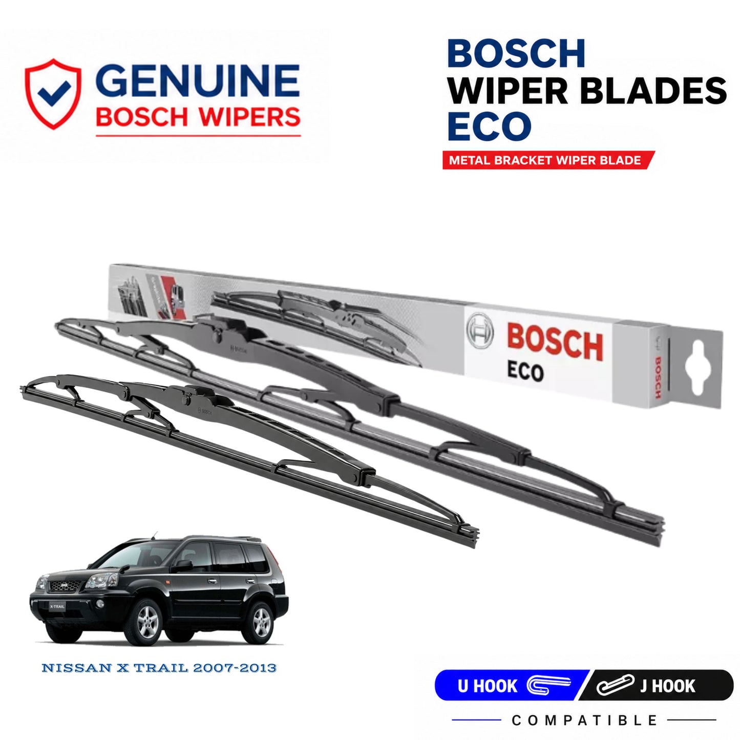 Bosch Genuine metal front wiper set for Nissan X Trail 2007-2013, pair of two