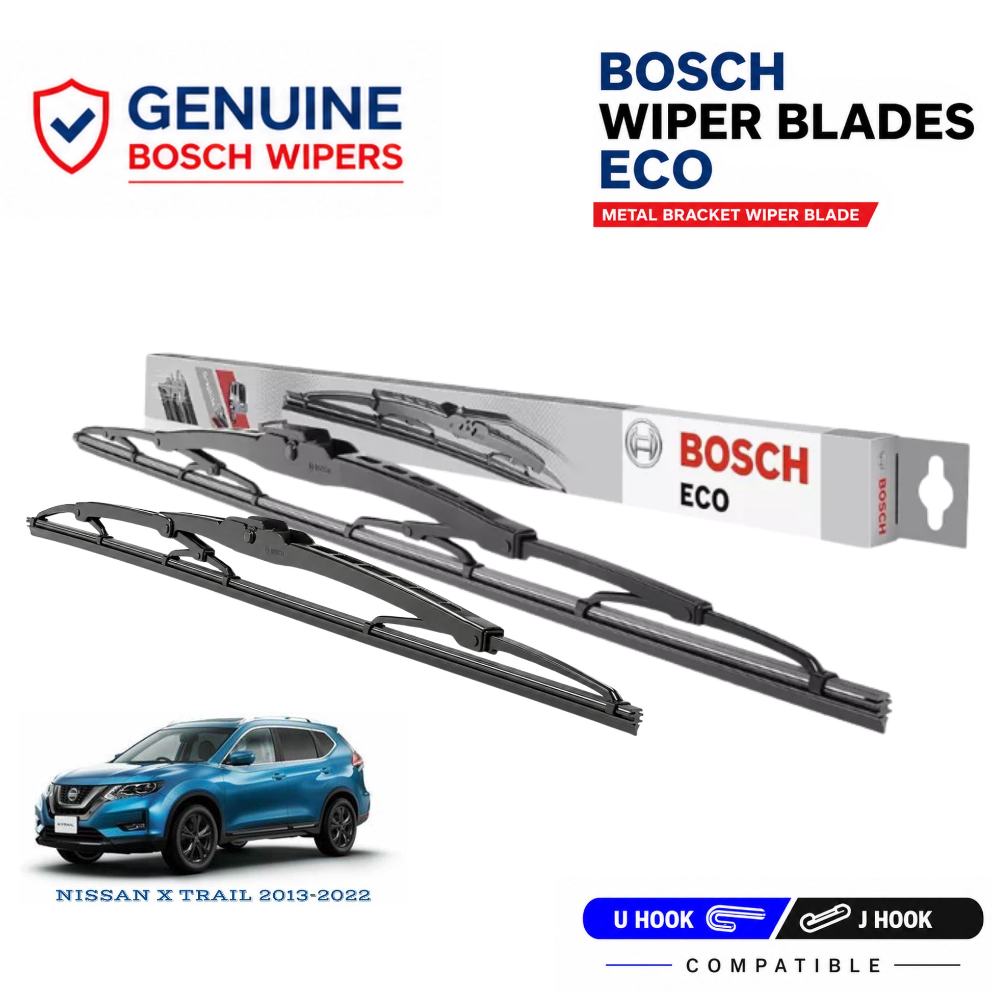 Bosch Genuine metal front wiper set for Nissan X Trail 2013-2022, pair of two