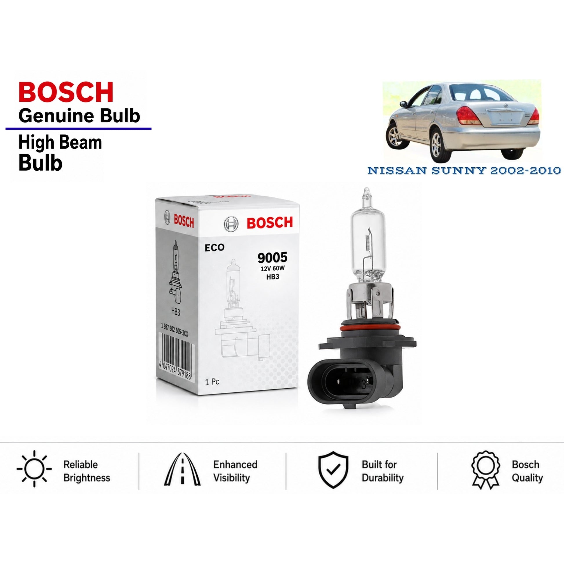 Nissan Sunny 2002-2010 High Beam Headlight Bulb Bosch in Pakistan 