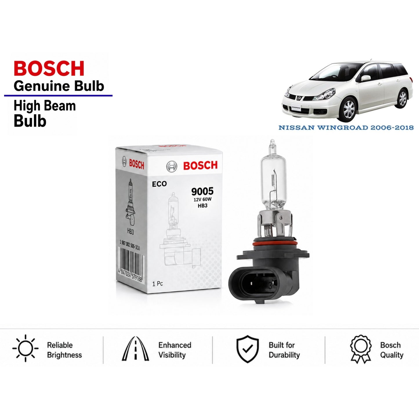 Nissan Wingroad 2006-2018 High Beam Headlight Bulb Bosch in Pakistan