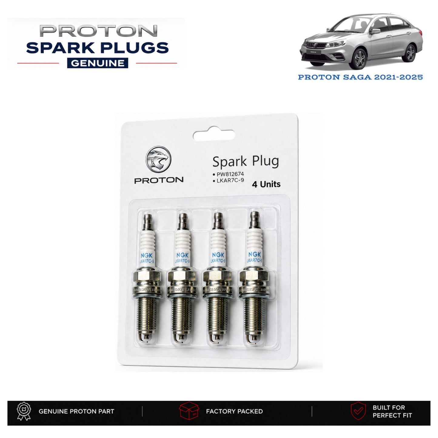 Proton Saga 2021-2026 genuine spark plugs 4-piece set with authentic packaging – Genuine Auto Store Pakistan