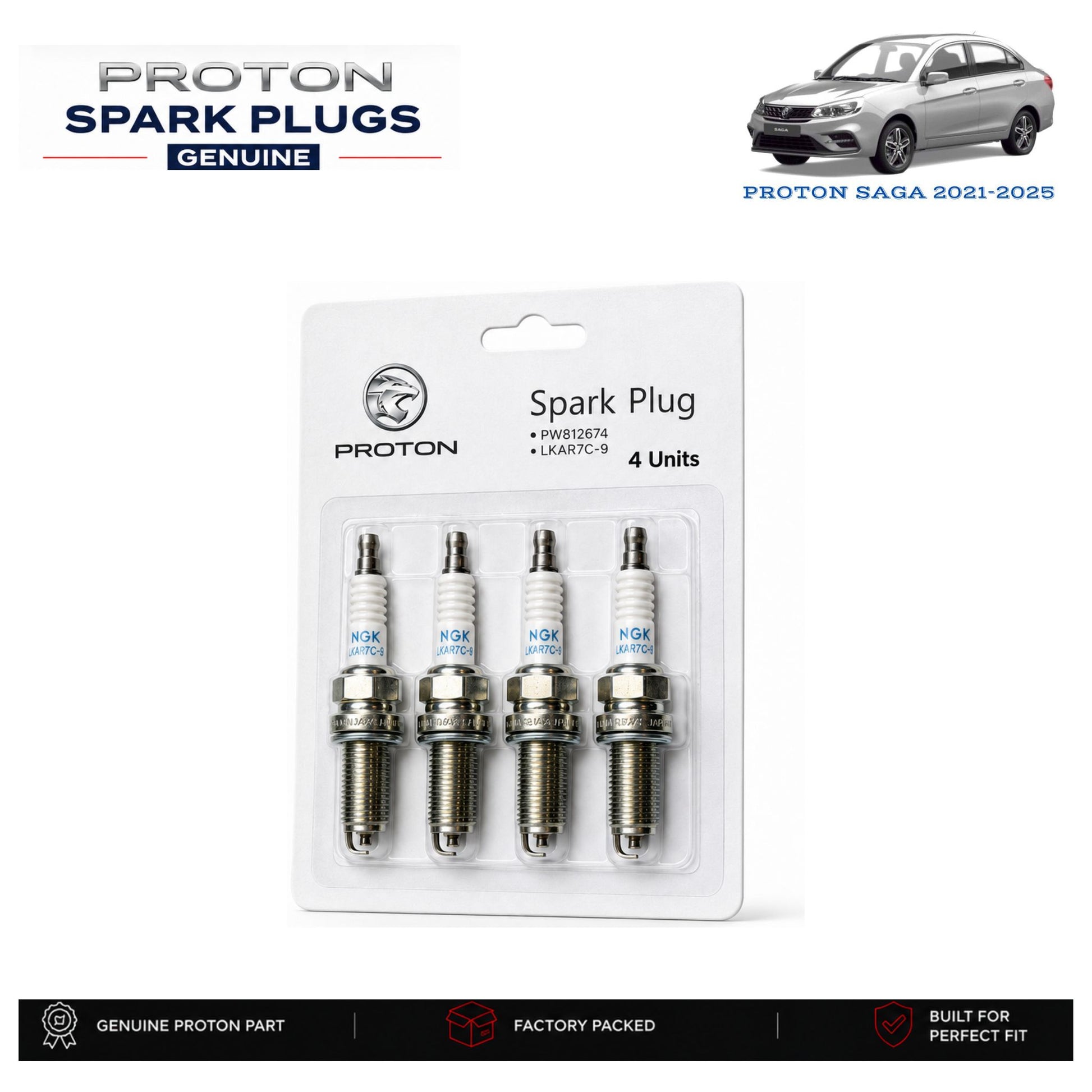 Proton Saga 2021-2026 genuine spark plugs 4-piece set with authentic packaging – Genuine Auto Store Pakistan