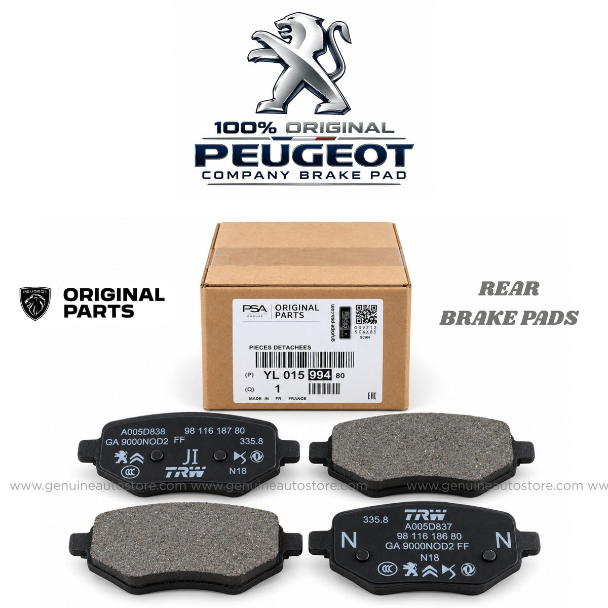 Peugeot 2008 Rear Brake Pads Genuine
