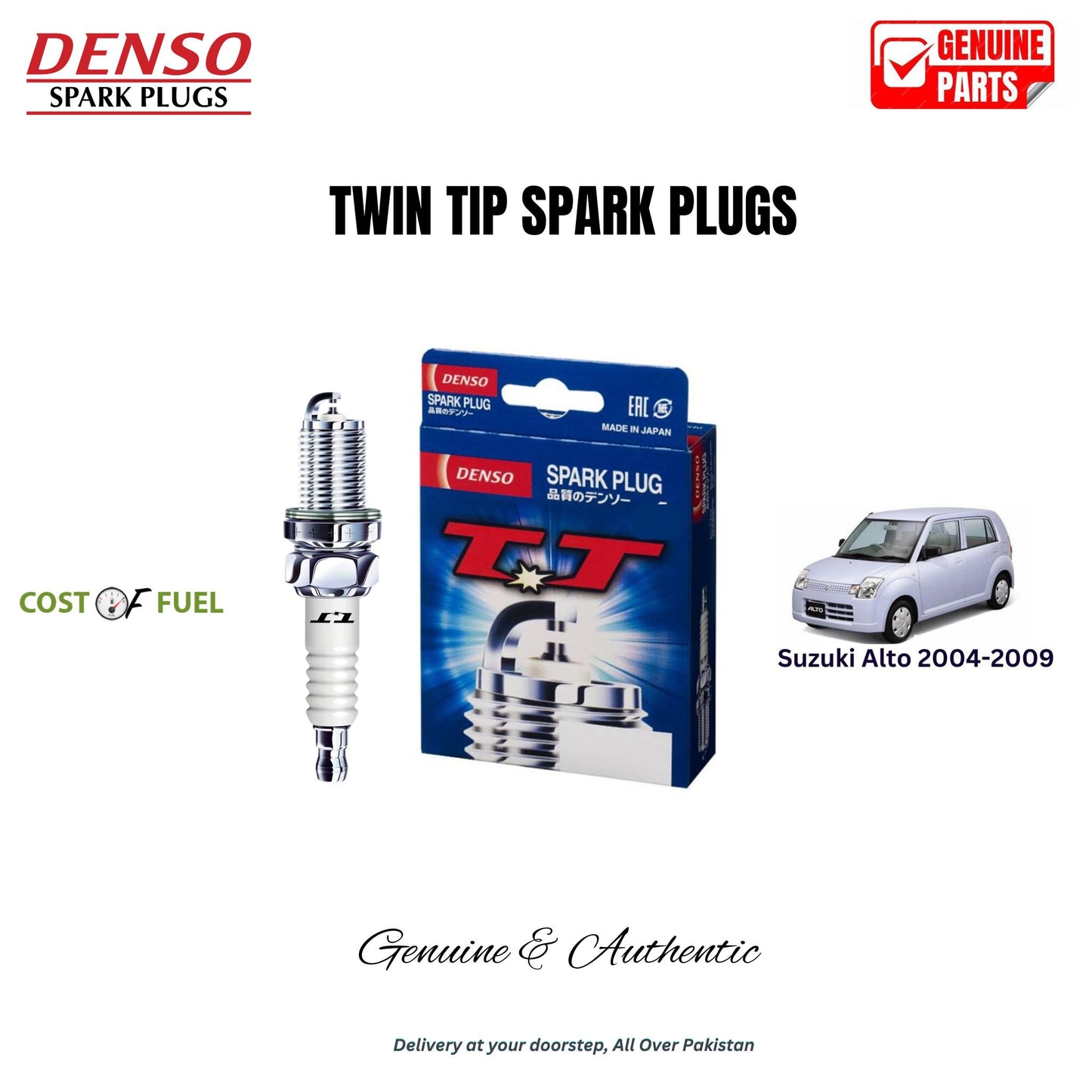 Suzuki Alto 2004-2009 DENSO Twin Tip Spark Plugs 3pcs in Pakistan – genuine replacement, better mileage and smooth performance
