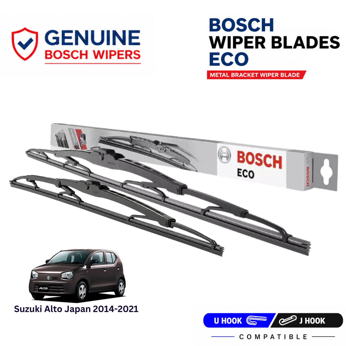 Bosch Genuine metal front wiper set for Suzuki Alto Japan 2014-2021, pair of two