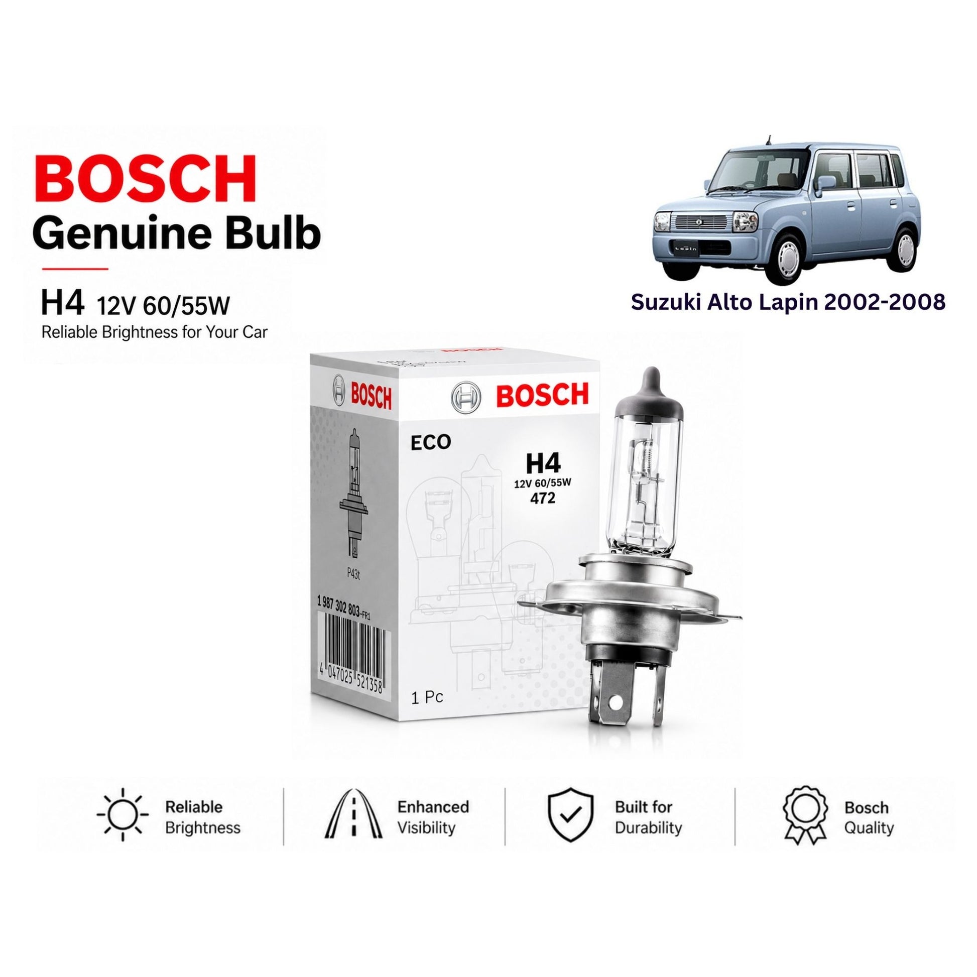 Suzuki Alto Lapin 2002-2008 Headlight Bulb Bosch in Pakistan