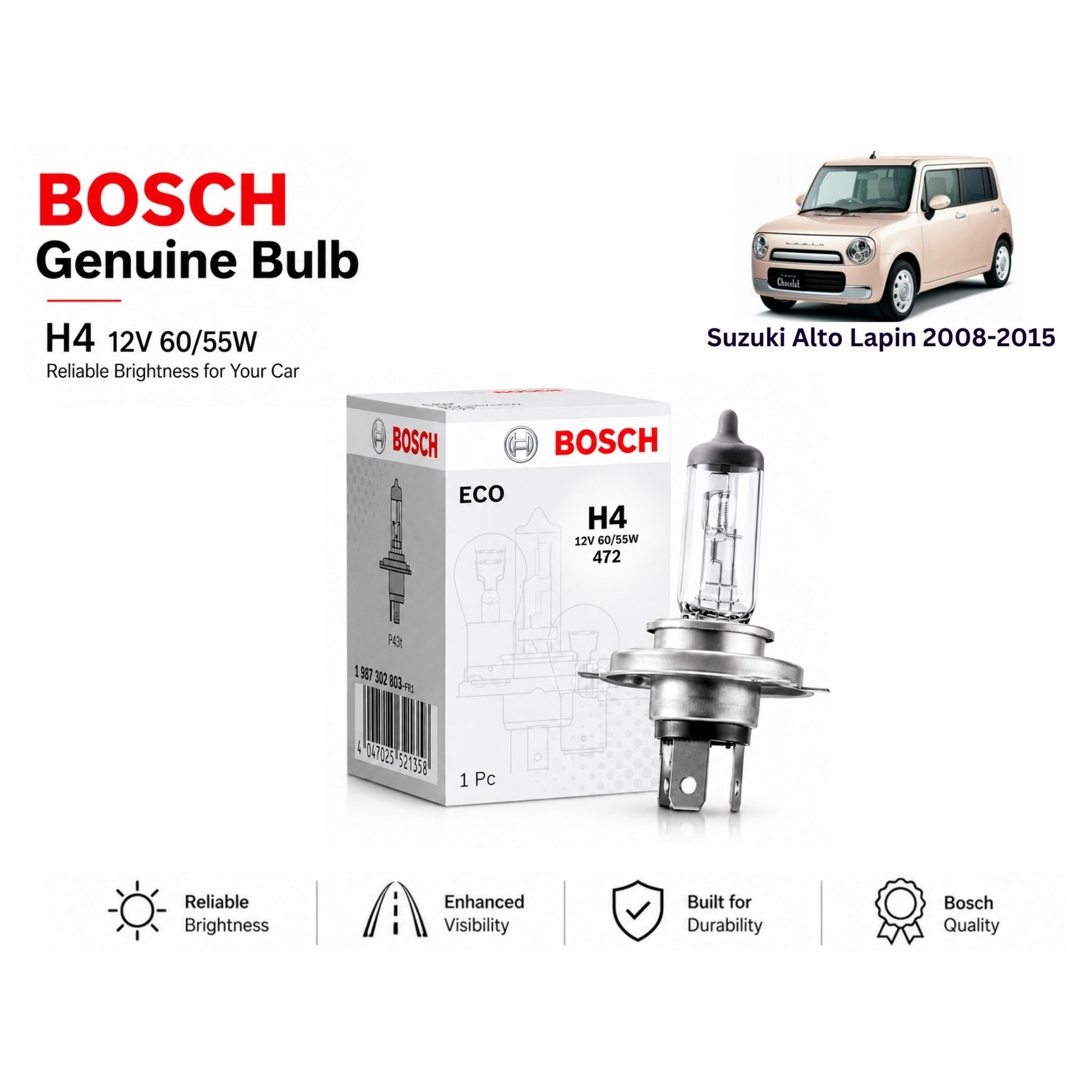 Suzuki Alto Lapin 2008-2015 Headlight Bulb Bosch in Pakistan 