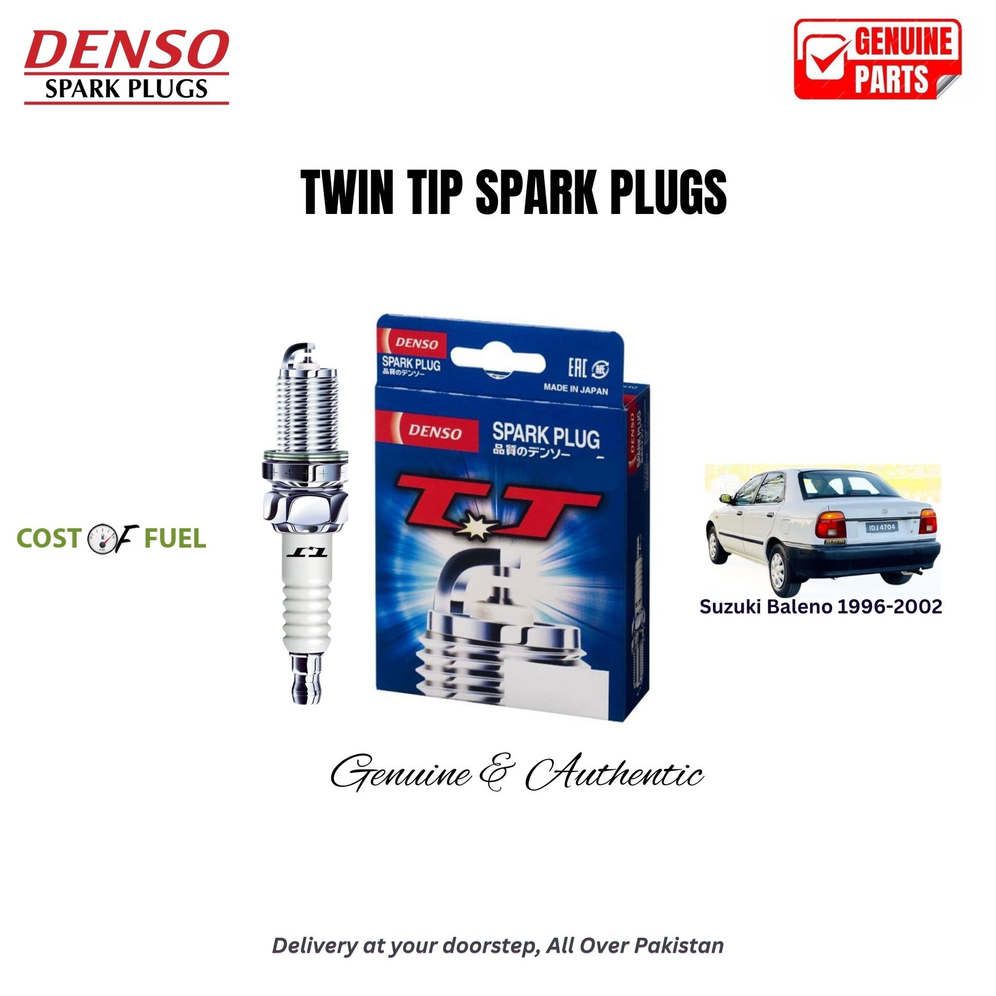 Suzuki Baleno 1996-2002 DENSO Twin Tip Spark Plugs 4pcs in Pakistan – genuine replacement, better mileage and smooth performance