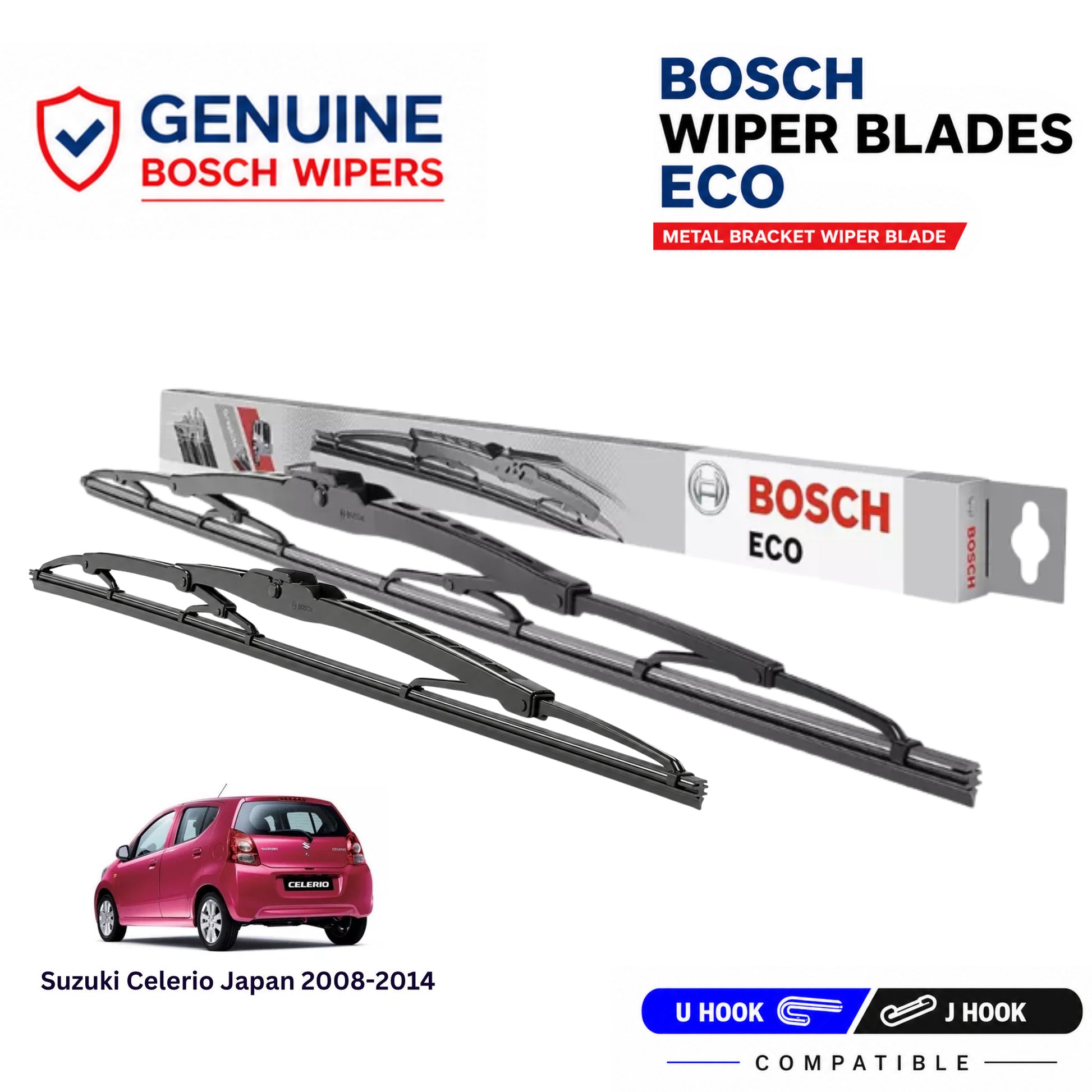 Bosch Genuine metal front wiper set for Suzuki Celerio Japan 2008-2014, pair of two