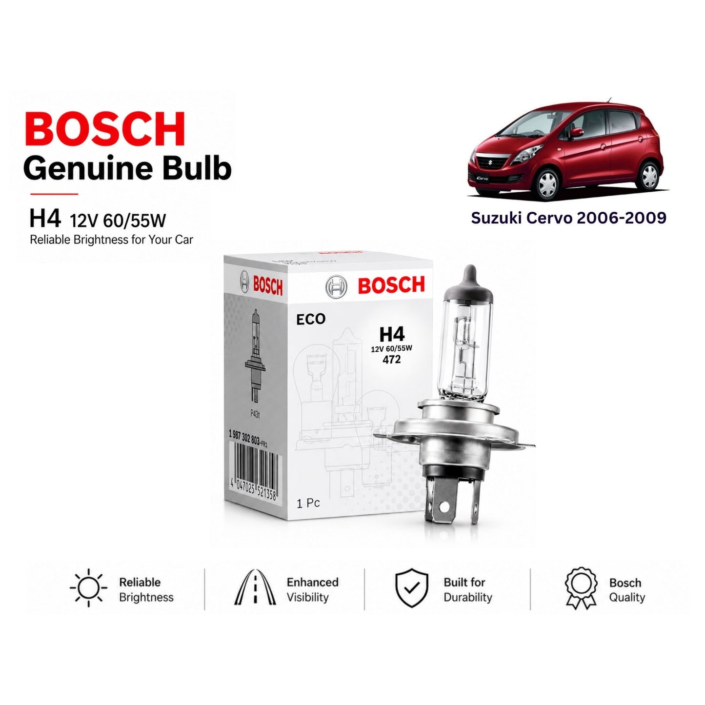 Suzuki Cervo 2006-2009 Headlight Bulb Bosch in Pakistan 