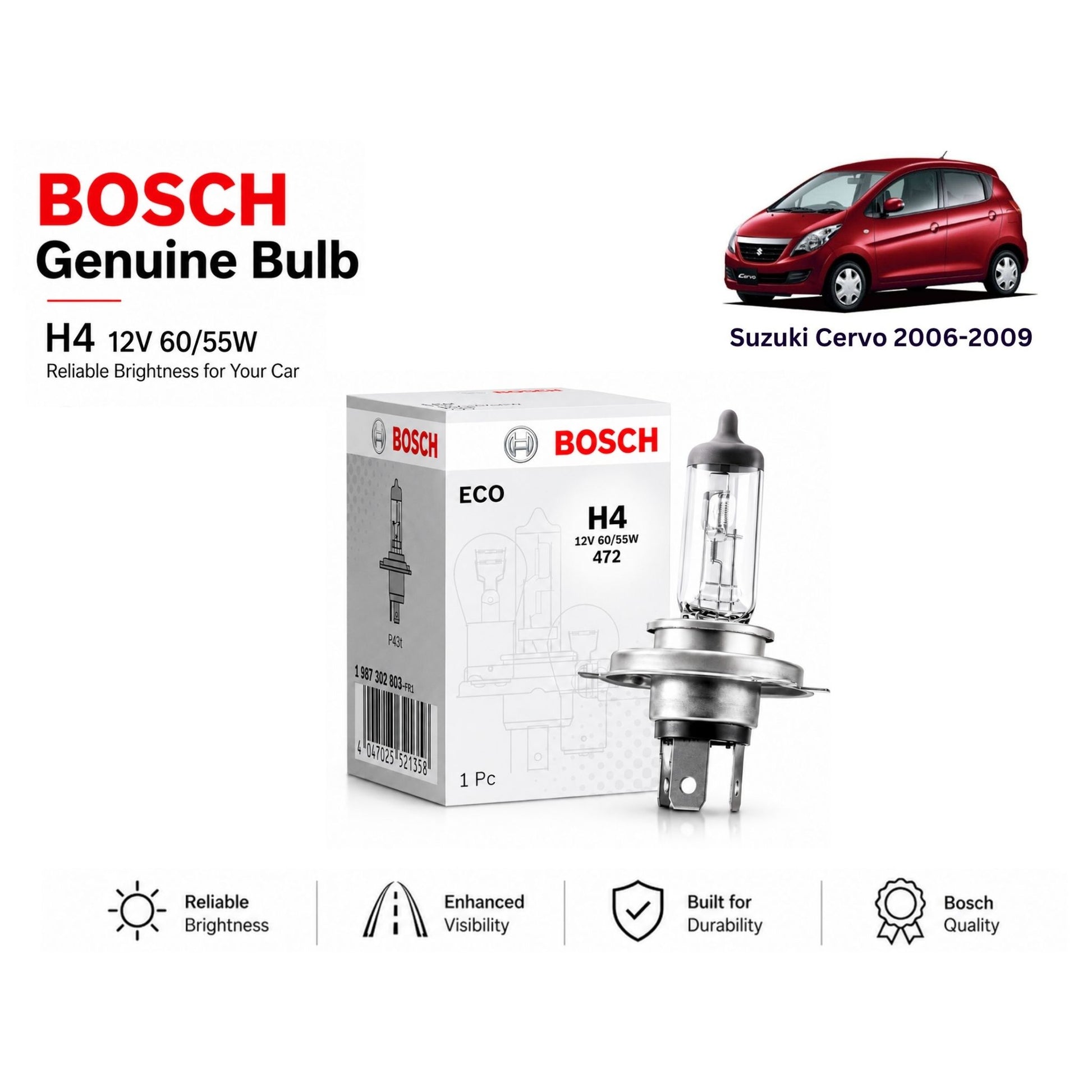 Suzuki Cervo 2006-2009 Headlight Bulb Bosch in Pakistan 