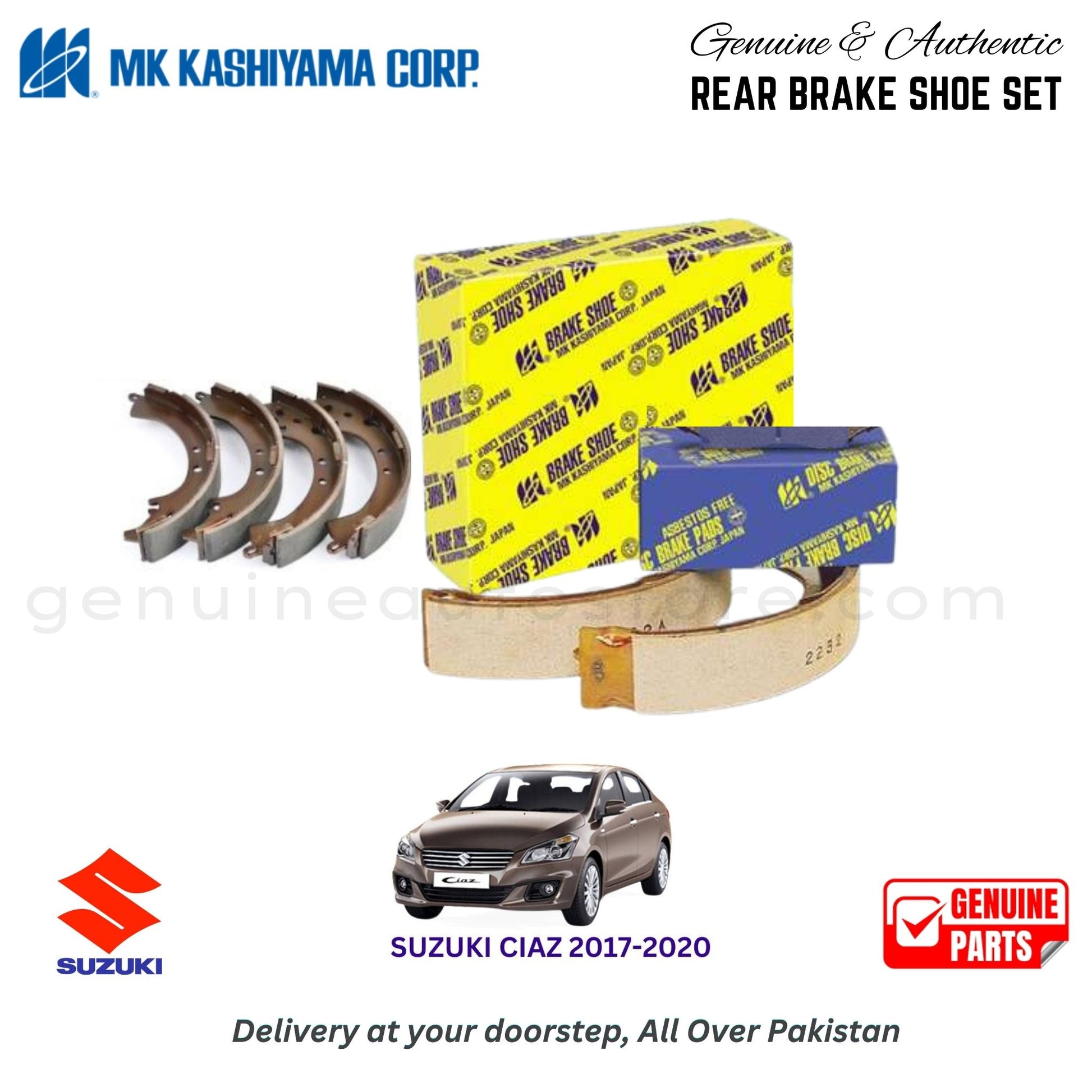 Suzuki Ciaz 2017-2020 MK JAPAN REAR BRAKE SHOE SET in Pakistan. 100% Genuine, Reliable, Best Price, Cash on Delivery Available