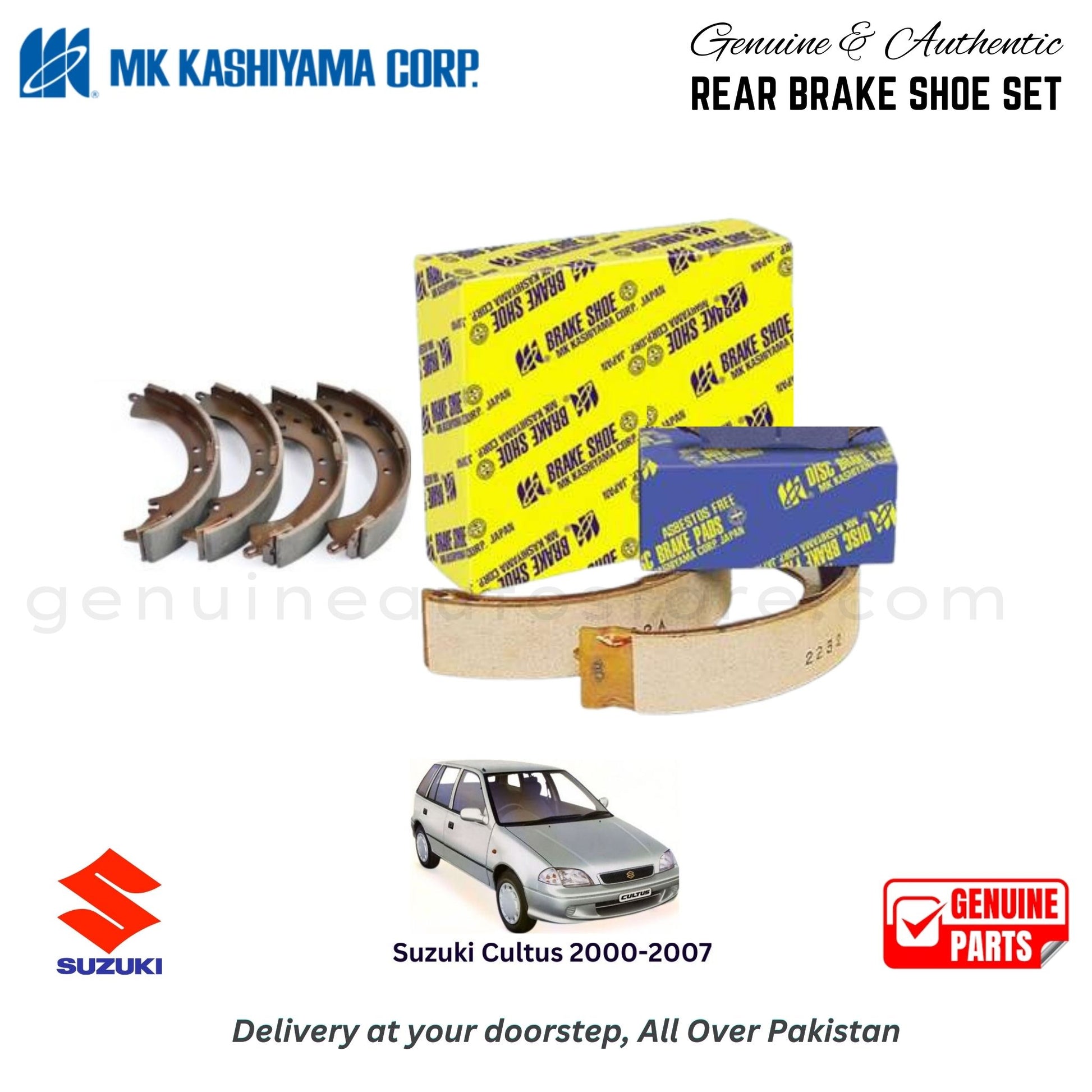 Suzuki Cultus 2000-2007 MK JAPAN REAR BRAKE SHOE SET in Pakistan. 100% Genuine, Reliable, Best Price, Cash on Delivery Available