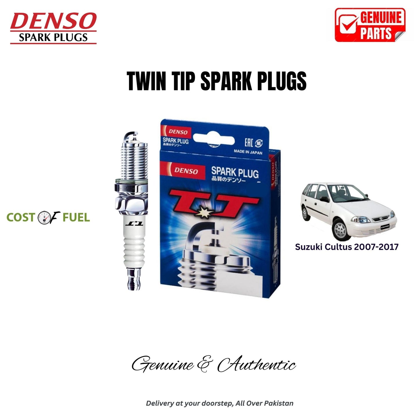 Suzuki Cultus 2007-2017 DENSO Twin Tip Spark Plugs 4pcs in Pakistan – genuine replacement, better mileage and smooth performance