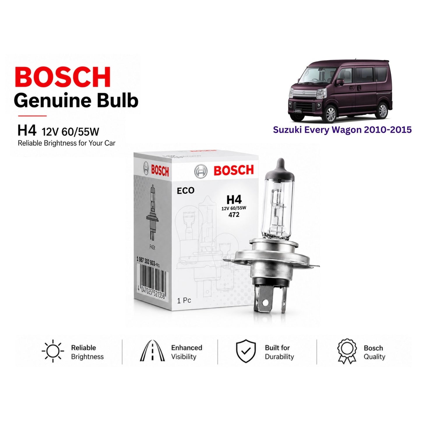 Suzuki Every Wagon 2010-2015 Headlight Bulb Bosch in Pakistan