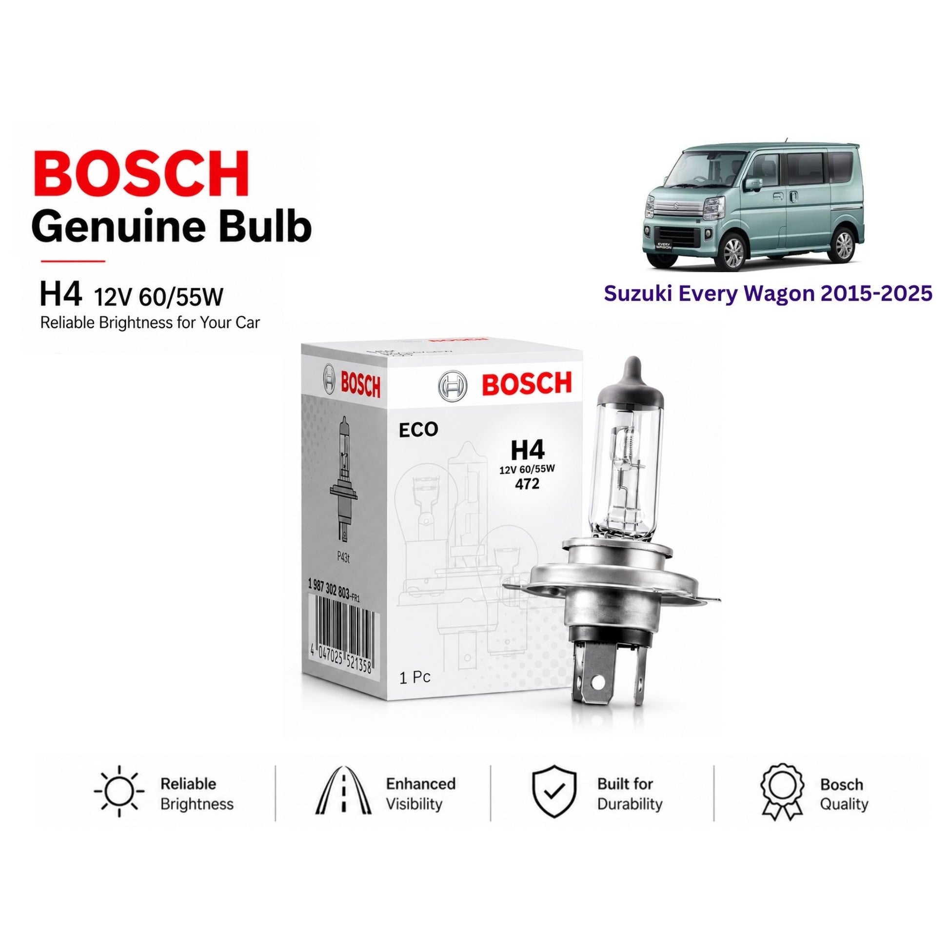 Suzuki Every Wagon 2015-2025 Headlight Bulb Bosch in Pakistan