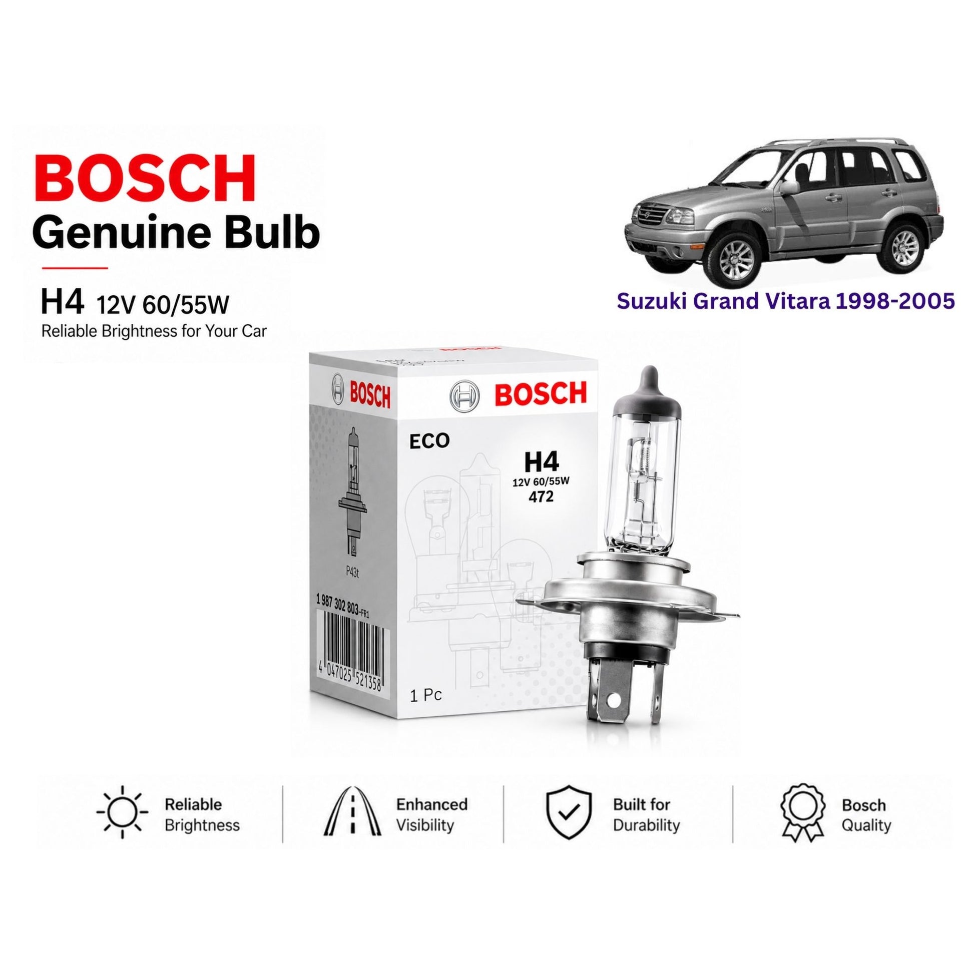 Suzuki Grand Vitara 1998-2005 Headlight Bulb Bosch in Pakistan