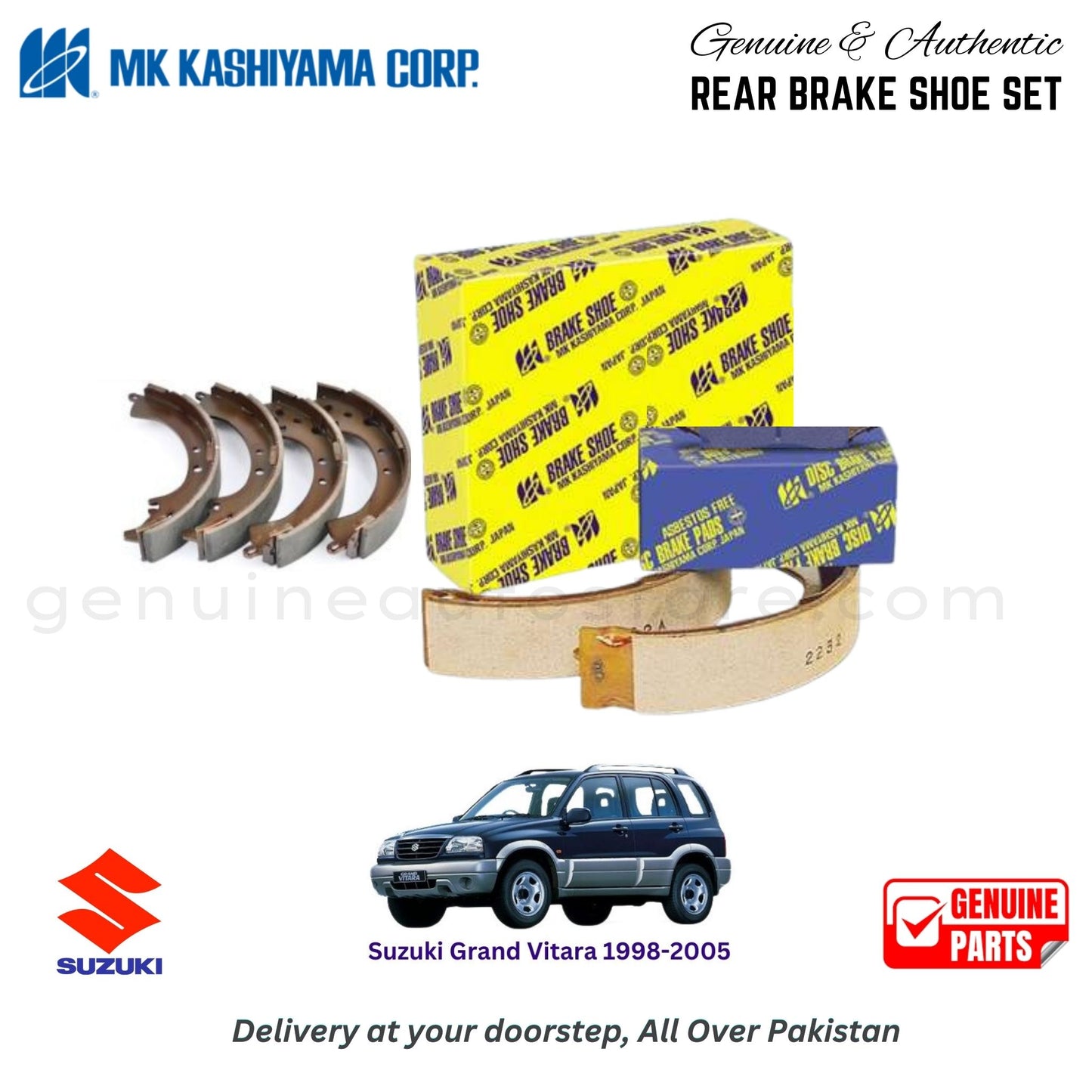 Suzuki Grand Vitara 1998-2005 MK JAPAN REAR BRAKE SHOE SET in Pakistan. 100% Genuine, Reliable, Best Price, Cash on Delivery Available
