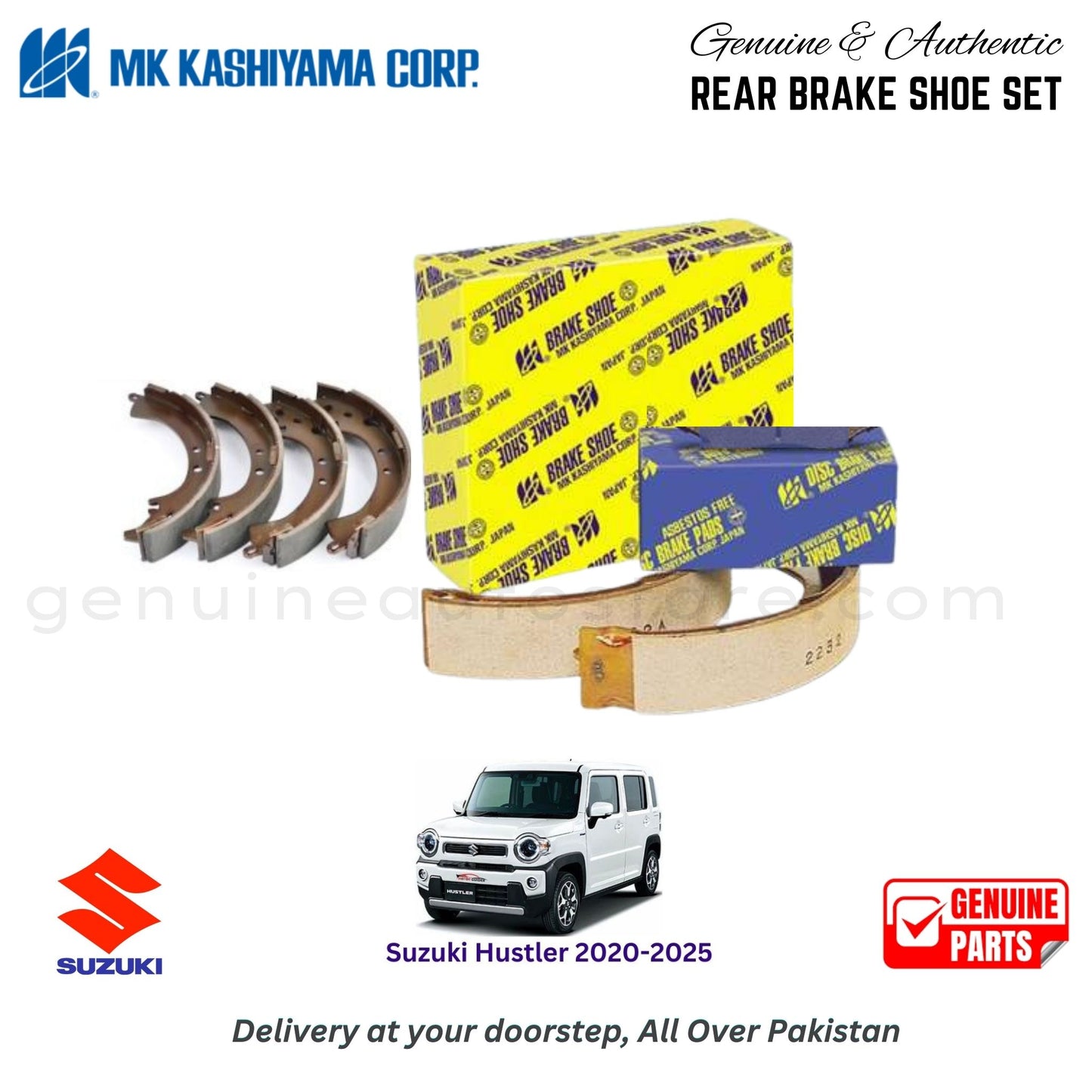Suzuki Hustler 2020-2025 MK JAPAN REAR BRAKE SHOE SET in Pakistan. 100% Genuine, Reliable, Best Price, Cash on Delivery Available