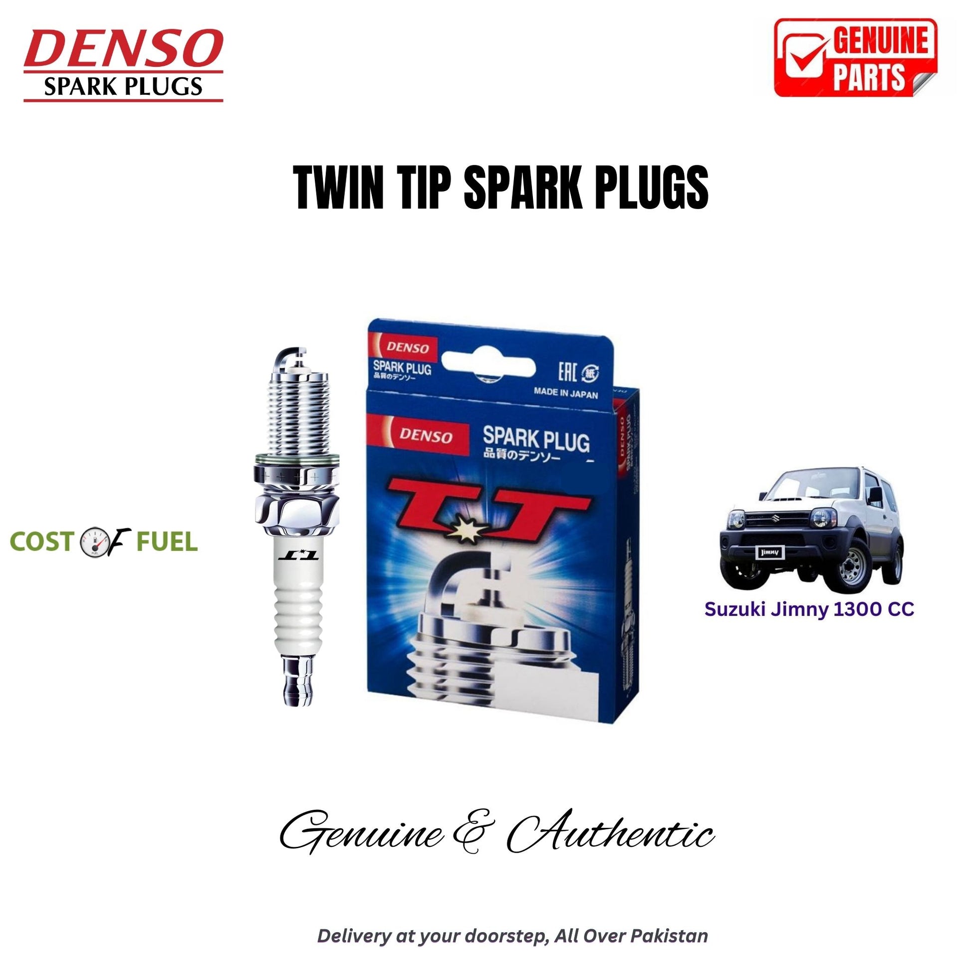 Suzuki Jimny 1300 CC DENSO Twin Tip Spark Plugs 4pcs in Pakistan – genuine replacement, better mileage and smooth performance