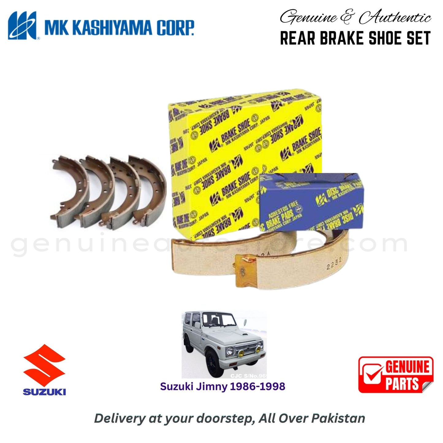 Suzuki Jimny 1986-1998 MK JAPAN REAR BRAKE SHOE SET in Pakistan. 100% Genuine, Reliable, Best Price, Cash on Delivery Available