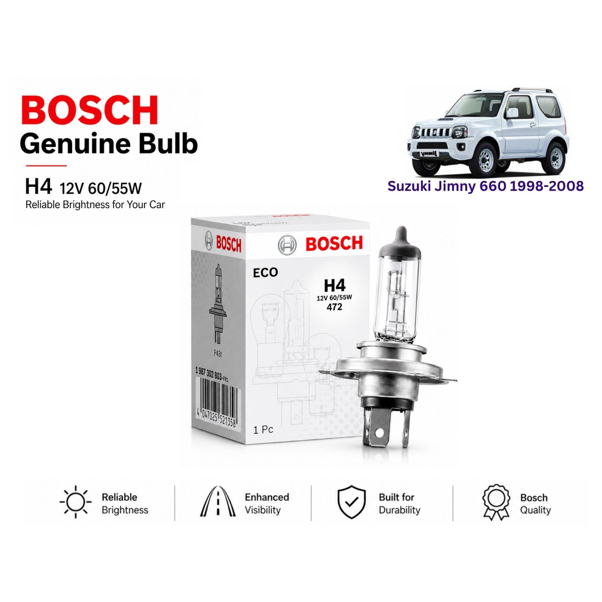 Suzuki Jimny 660 1998-2008 Headlight Bulb Bosch in Pakistan