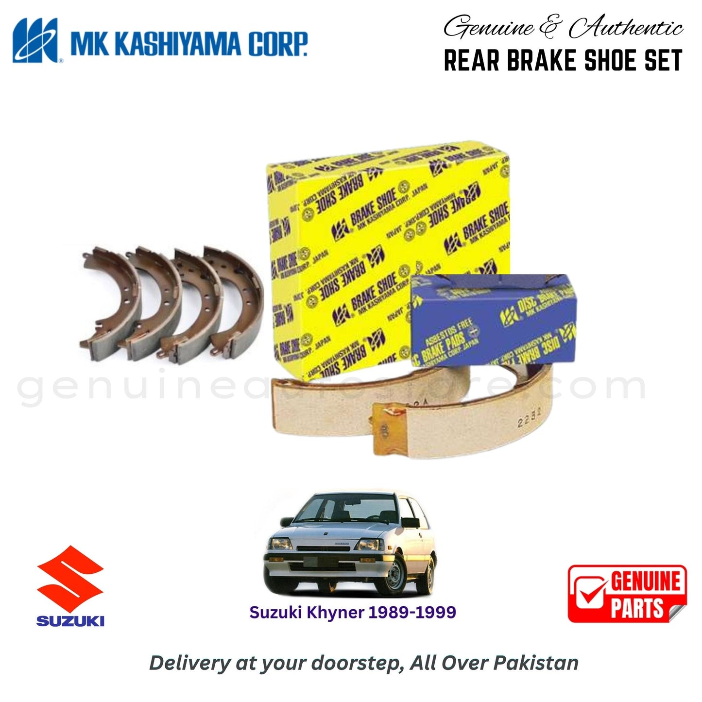 Suzuki Khyner 1989-1999 MK JAPAN REAR BRAKE SHOE SET in Pakistan. 100% Genuine, Reliable, Best Price, Cash on Delivery Available