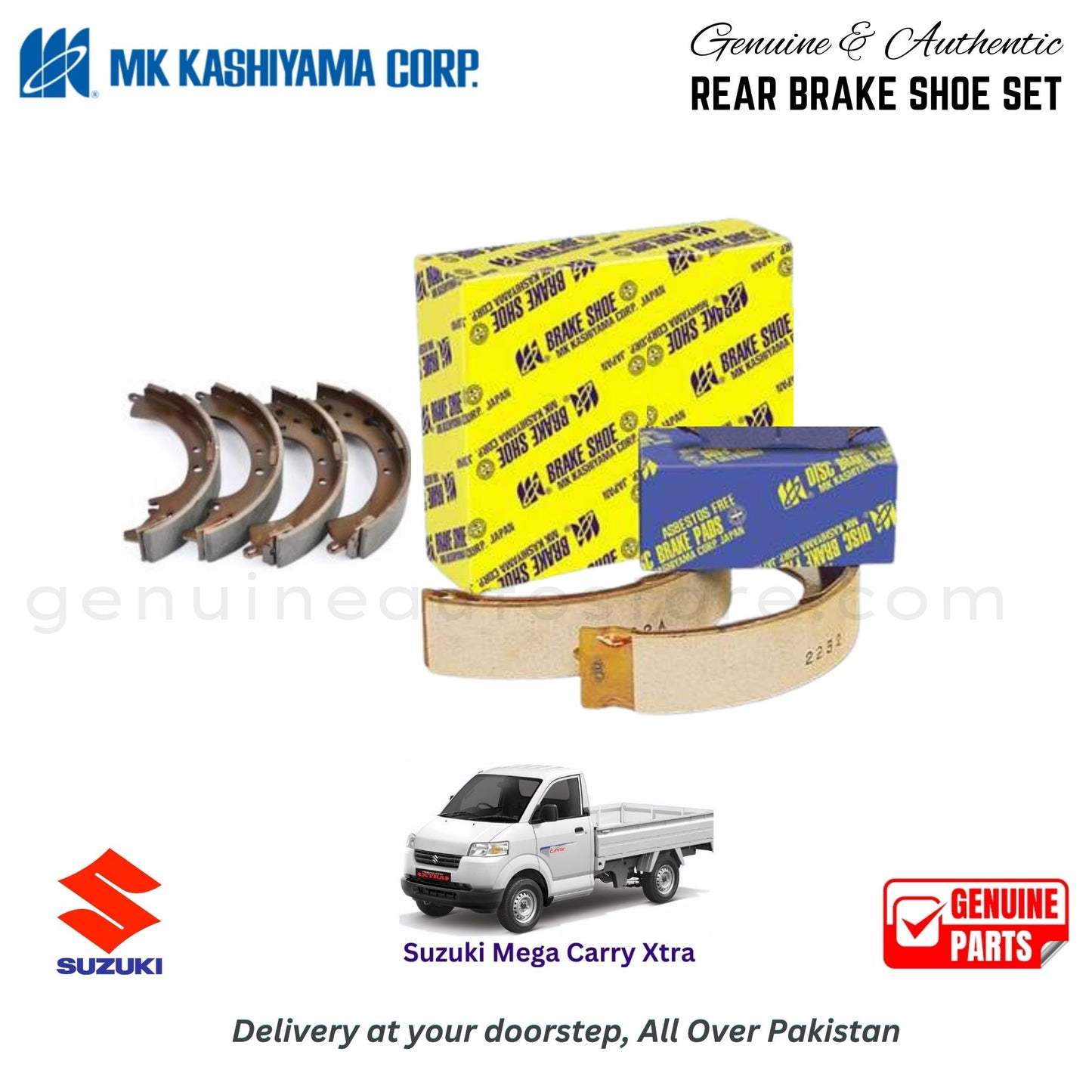 Suzuki Mega Carry Xtra MK JAPAN REAR BRAKE SHOE SET in Pakistan. 100% Genuine, Reliable, Best Price, Cash on Delivery Available